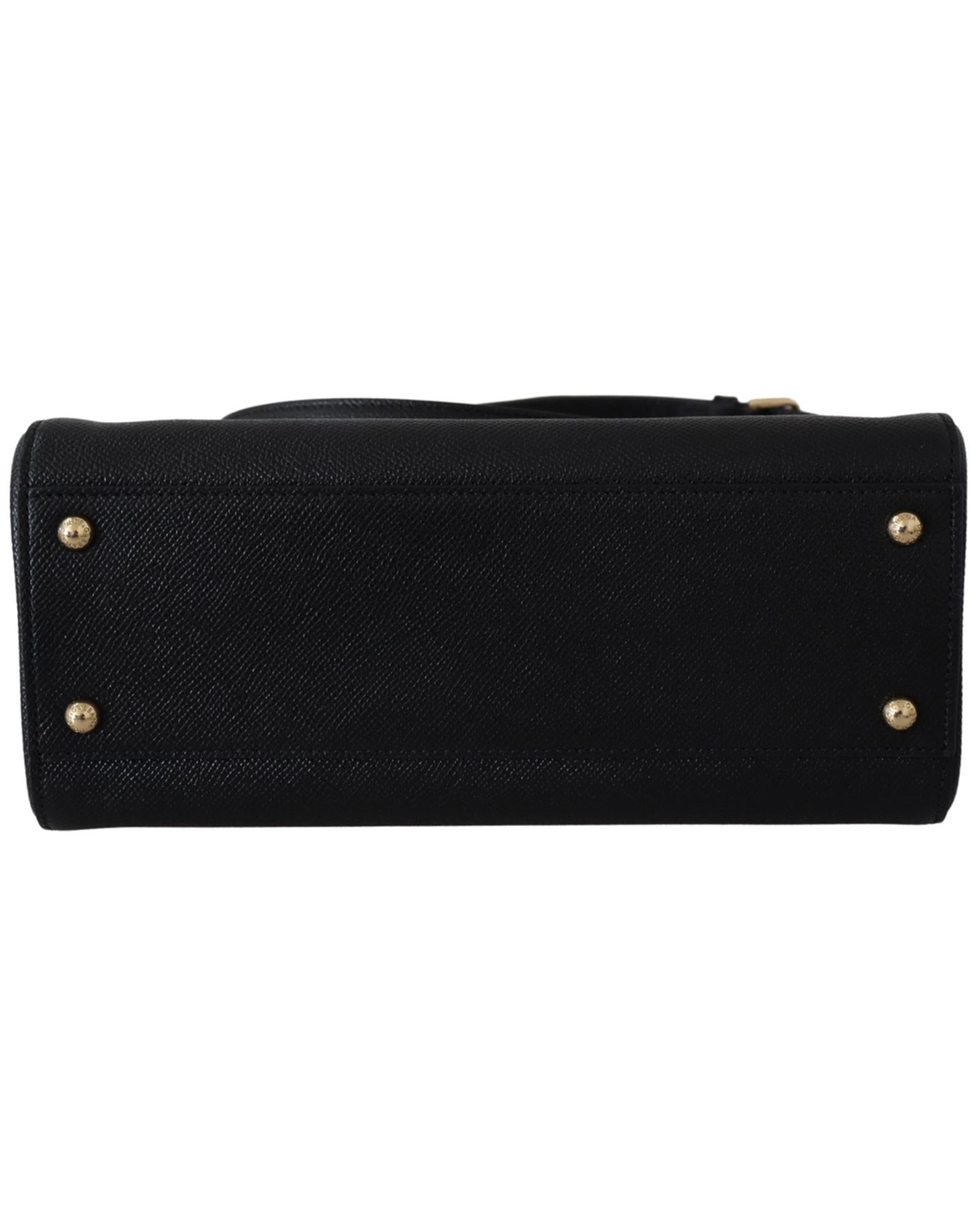 Dolce & Gabbana Black Leather Sicily Handbag with #dgfamily Patch One Size Women