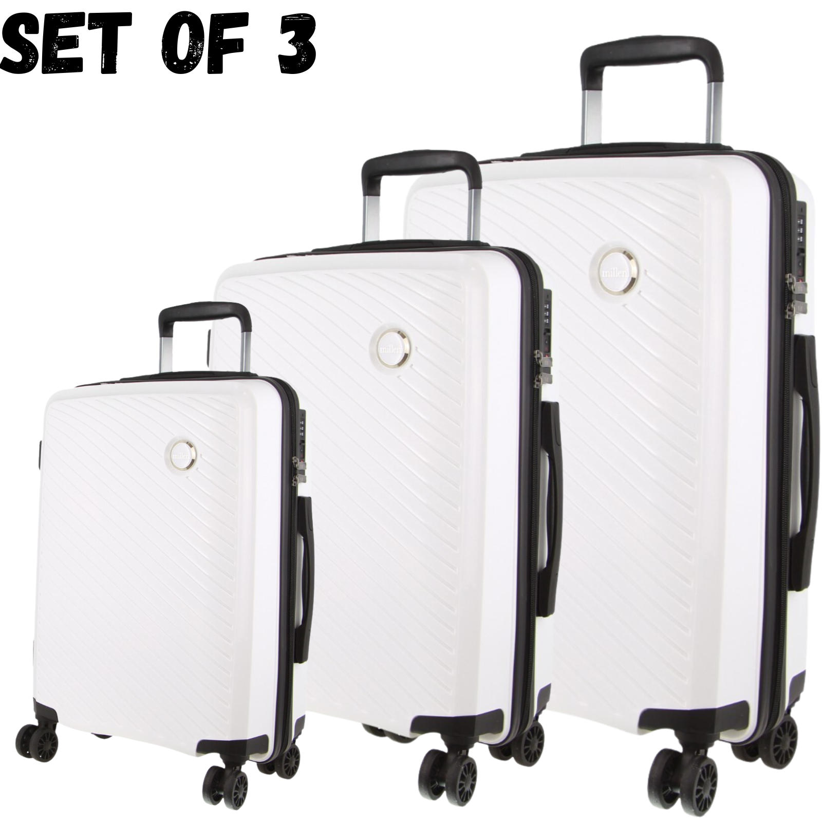 Milleni Hardshell 3-Piece Luggage Bag Travel Carry On Suitcase - White