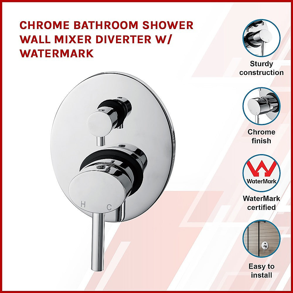Chrome Bathroom Shower Wall Mixer Diverter w/ WaterMark