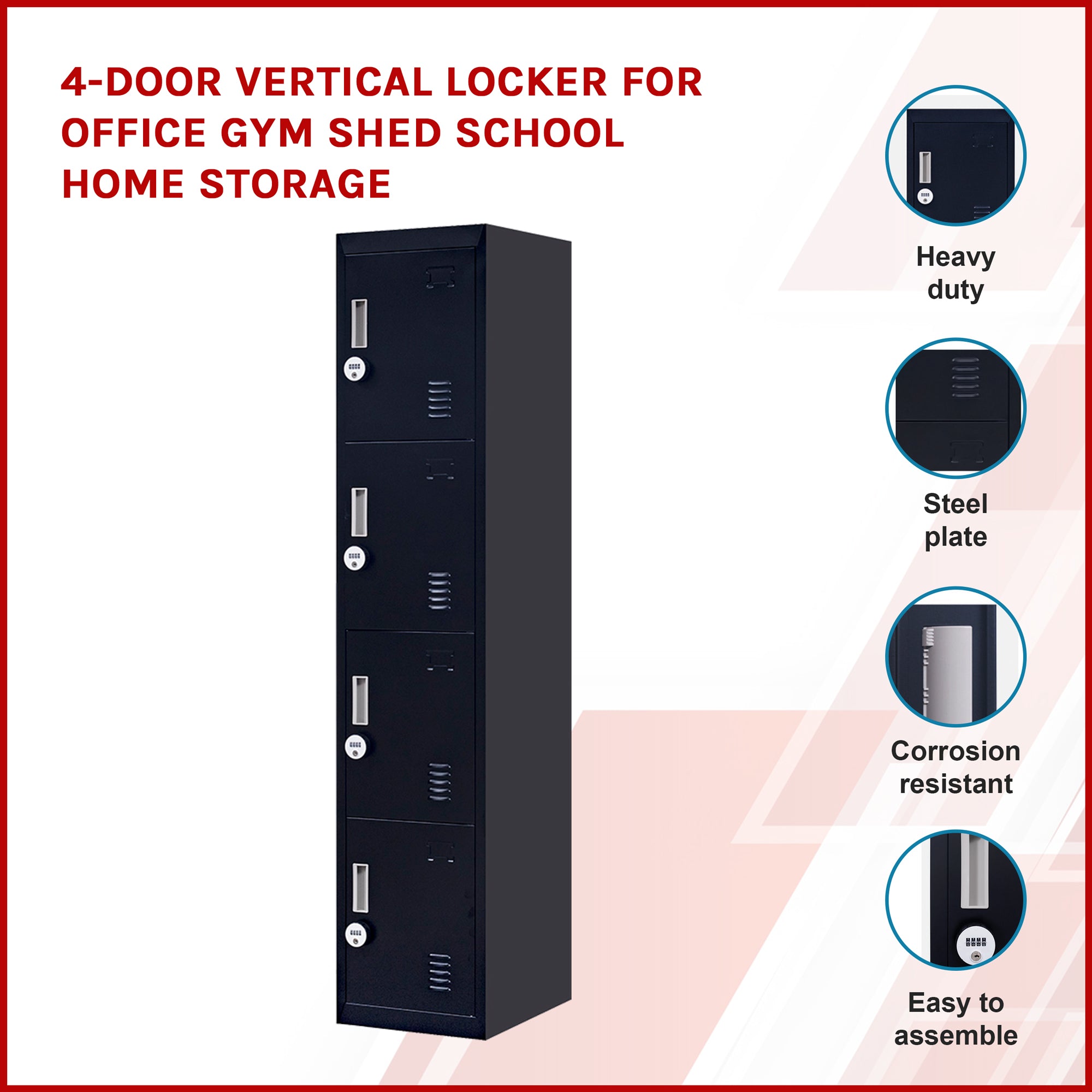 4-Door Vertical Locker for Office Gym Shed School Home Storage