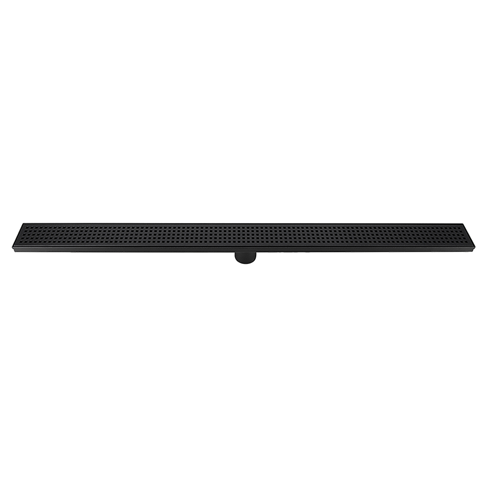 1000mm Bathroom Shower Black Grate Drain w/Centre outlet Floor Waste Square Pattern