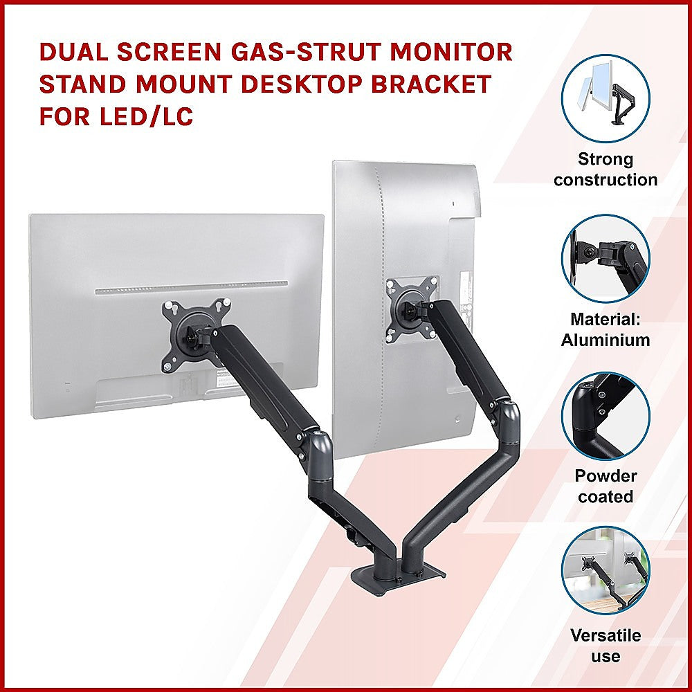 Dual Screen Gas-strut Monitor Stand Mount Desktop Bracket for LED/LC