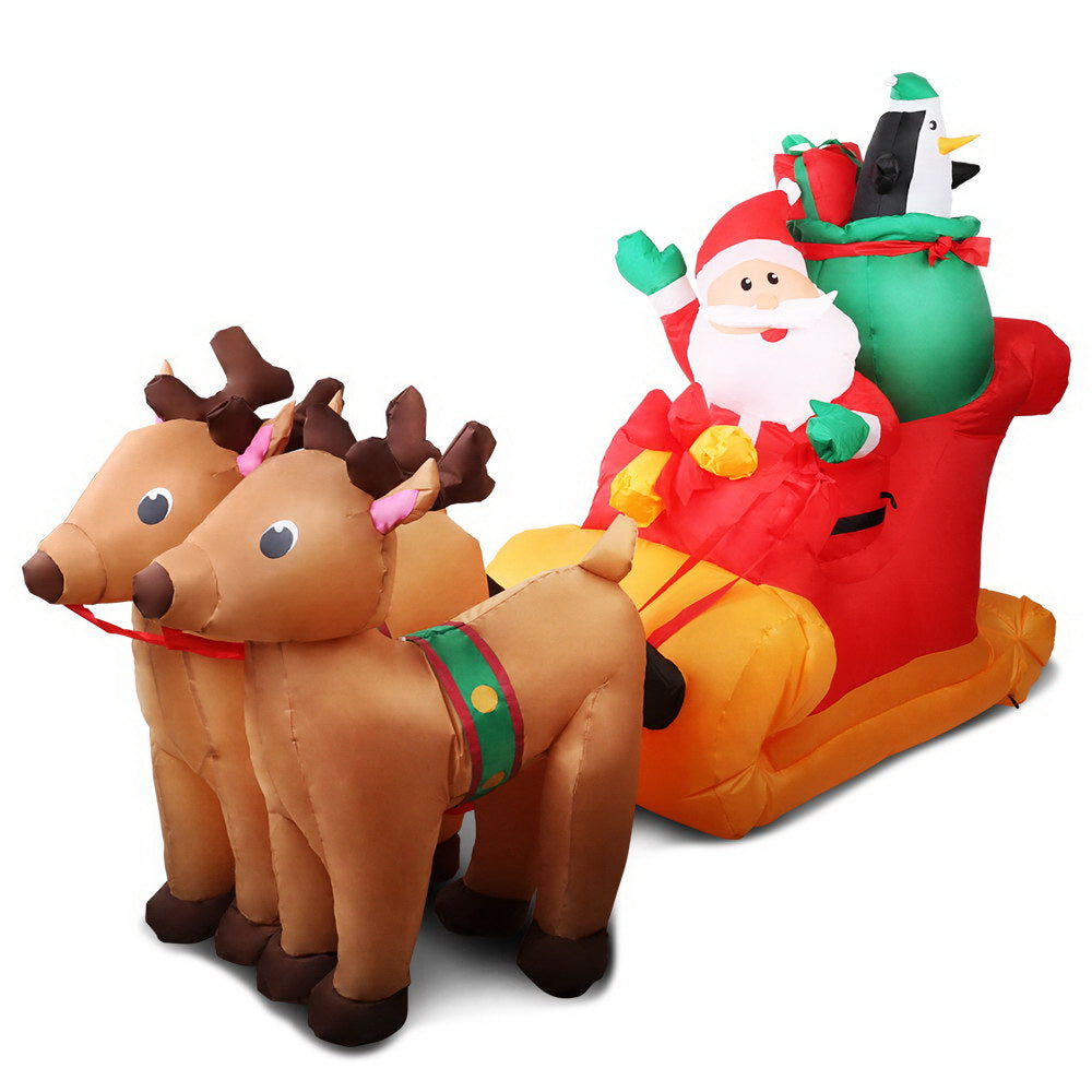 Jingle Jollys Christmas Inflatable Santa Sleigh 2.2M Outdoor Decorations LED
