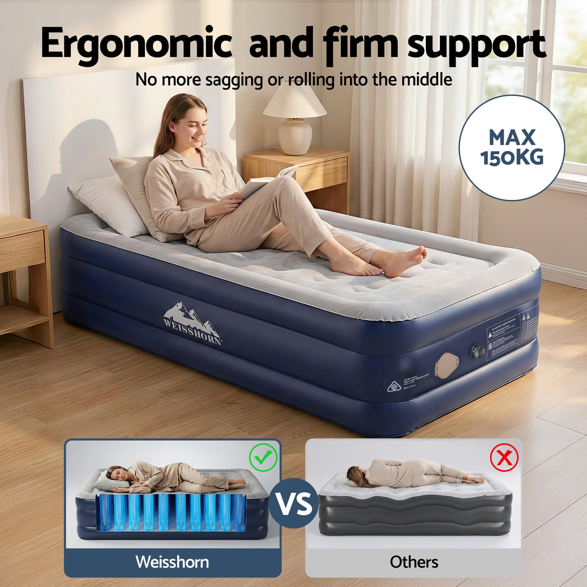 Weisshorn Air Mattress Single Inflatable Bed 46cm Air bed Cube