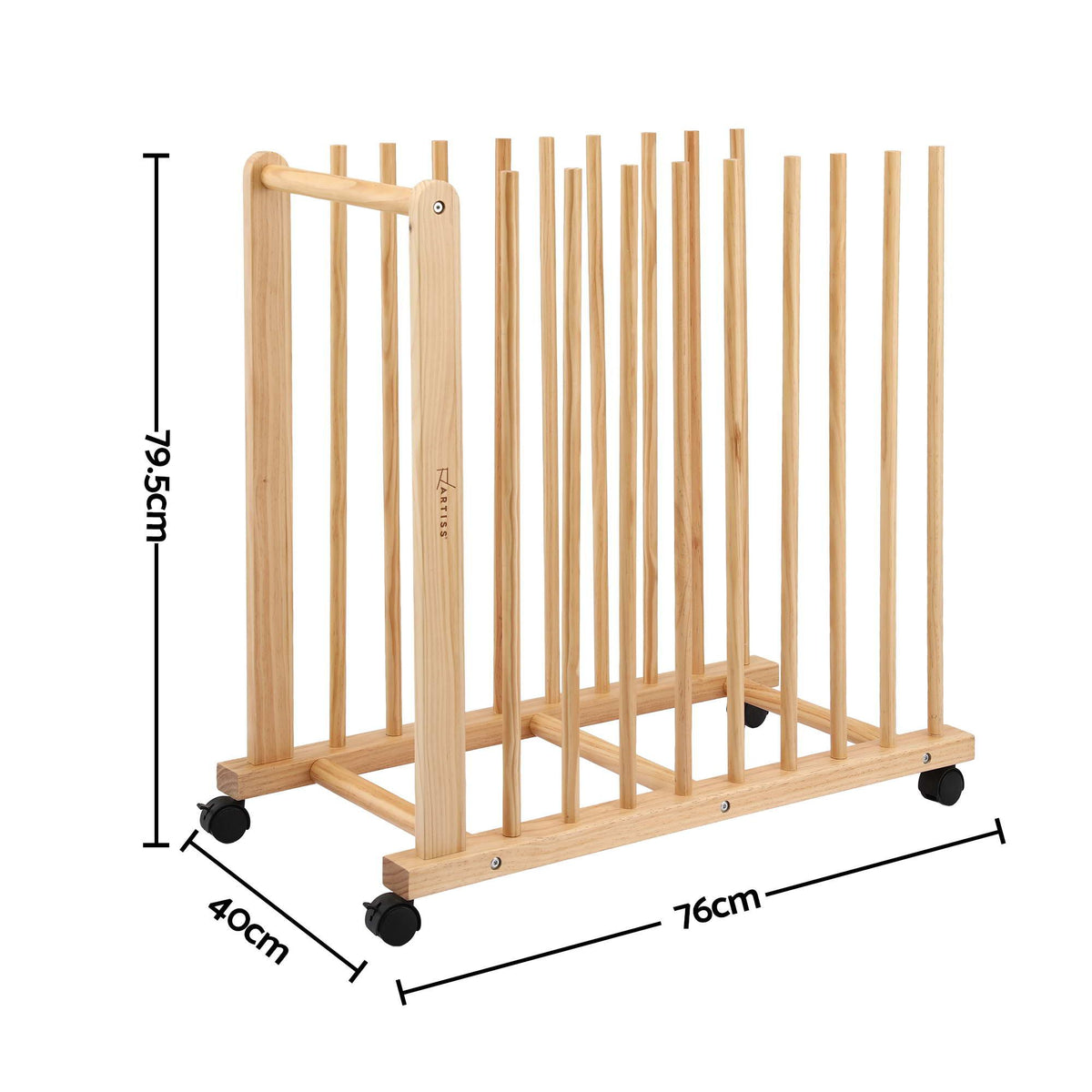 Artiss Art Drying & Storage Rack with Caster Wheels, Solid Wood Adjustable Slots Rack for Drawing Boards, Panels, Paintings, Artworks Display