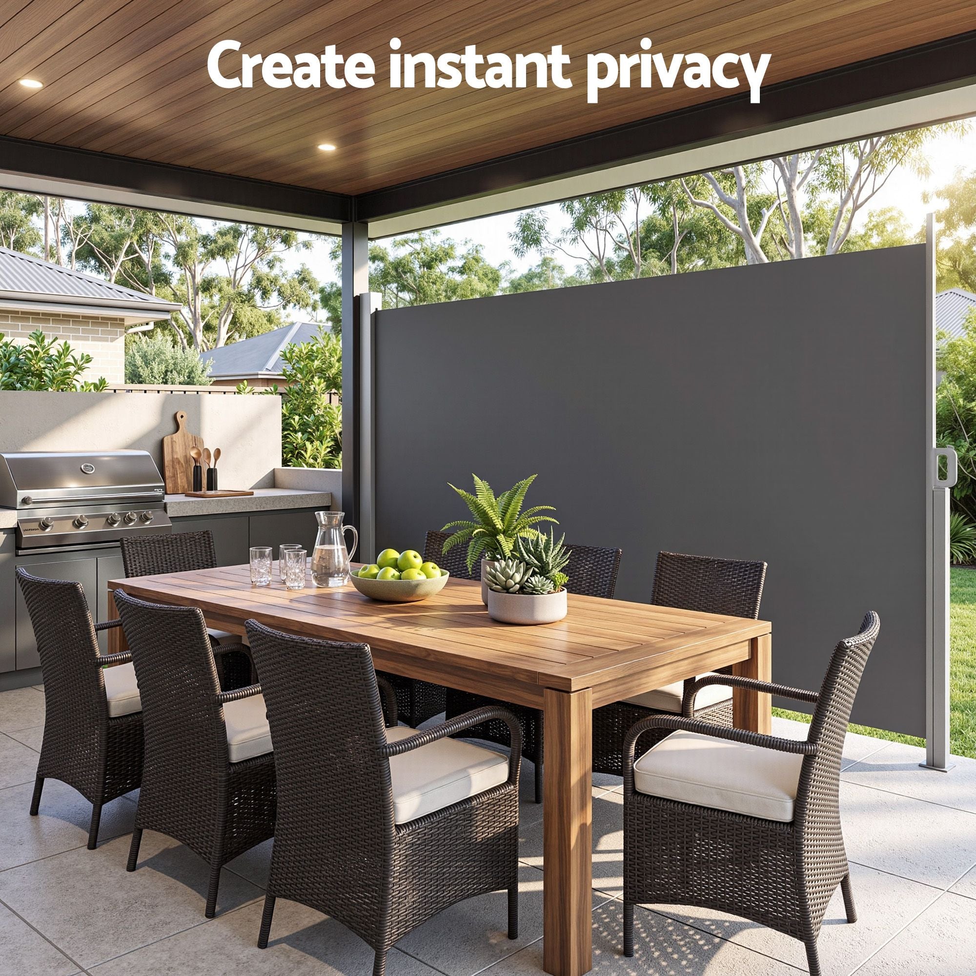 Instahut 2X3.5M Side Awning Retractable Privacy Screen Outdoor Sun Shade Grey