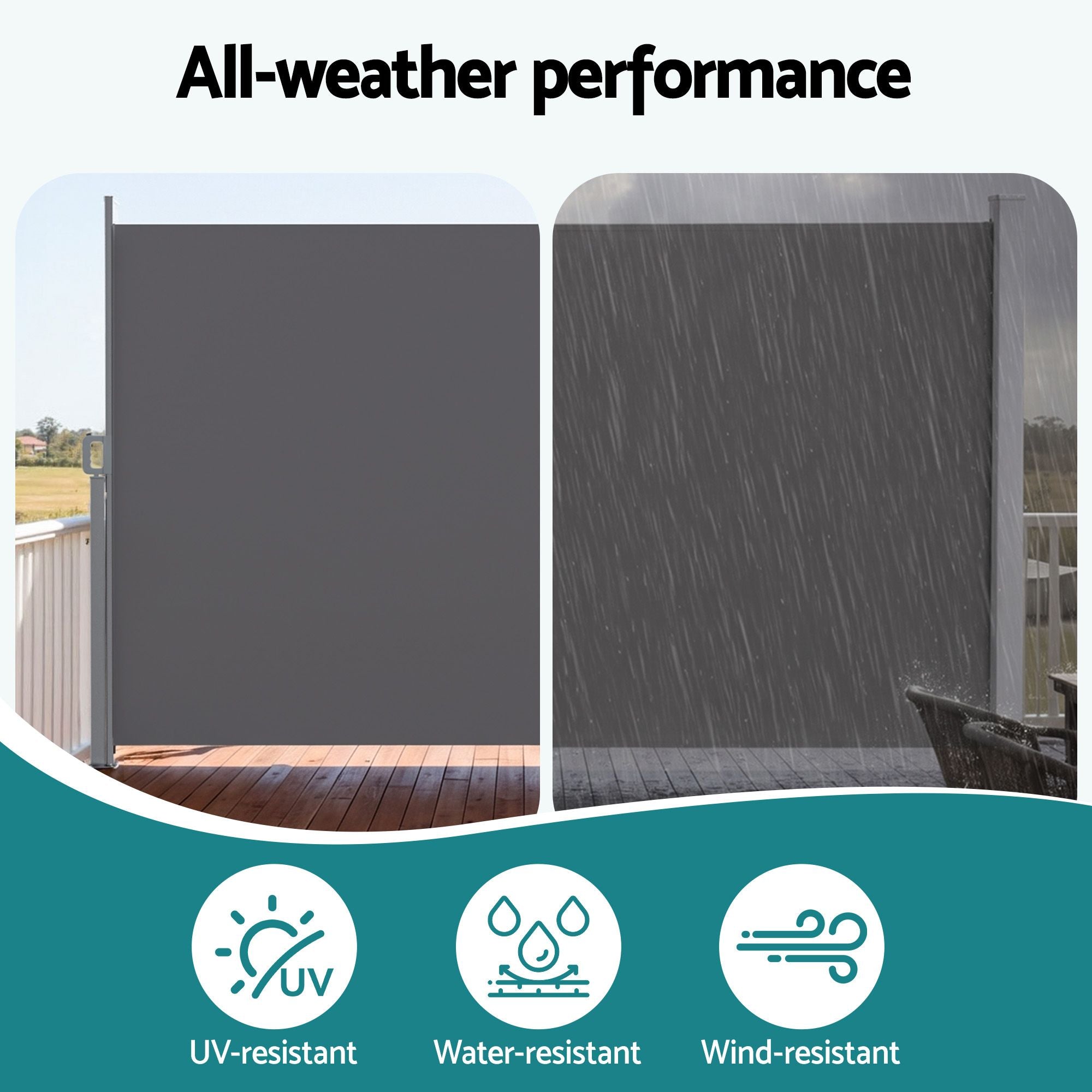 Instahut 2X3.5M Side Awning Retractable Privacy Screen Outdoor Sun Shade Grey