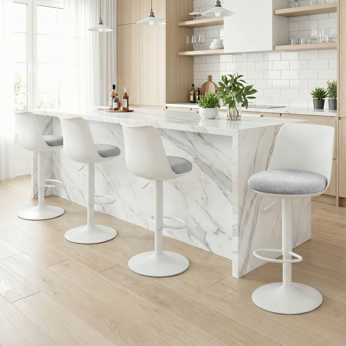 Artiss 4x Bar Stools Kitchen Swivel Gas Lift Counter Dining Chair Curved White