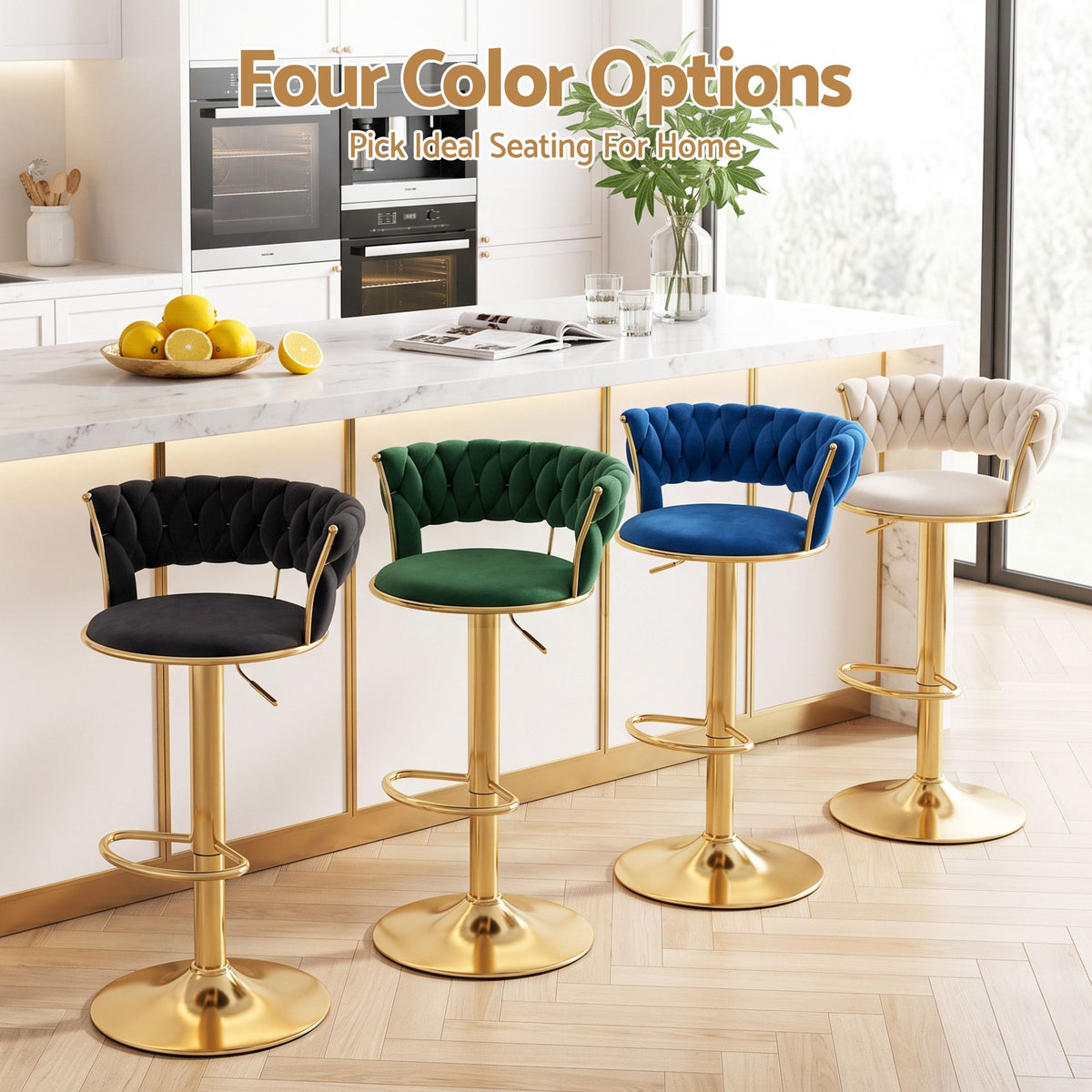 Artiss Bar Stool X1 Gas Lift Adjustable Velvet Woven Backrest Vivien Green