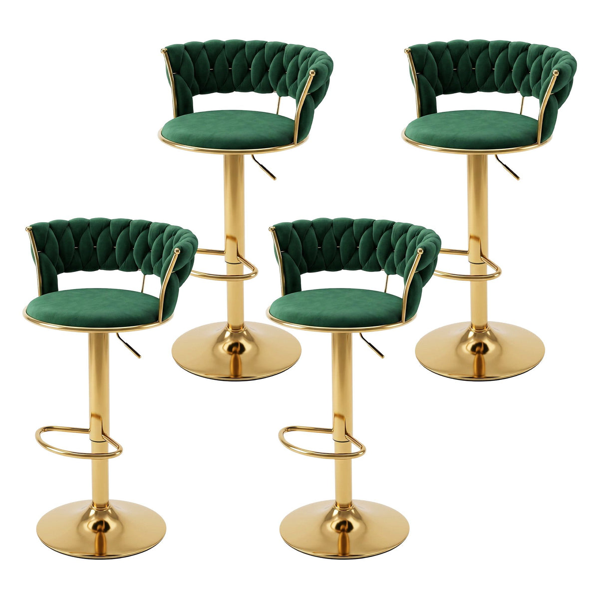 Artiss 4x Bar Stools Gas Lift Adjustable Velvet Woven Backrest Vivien Green