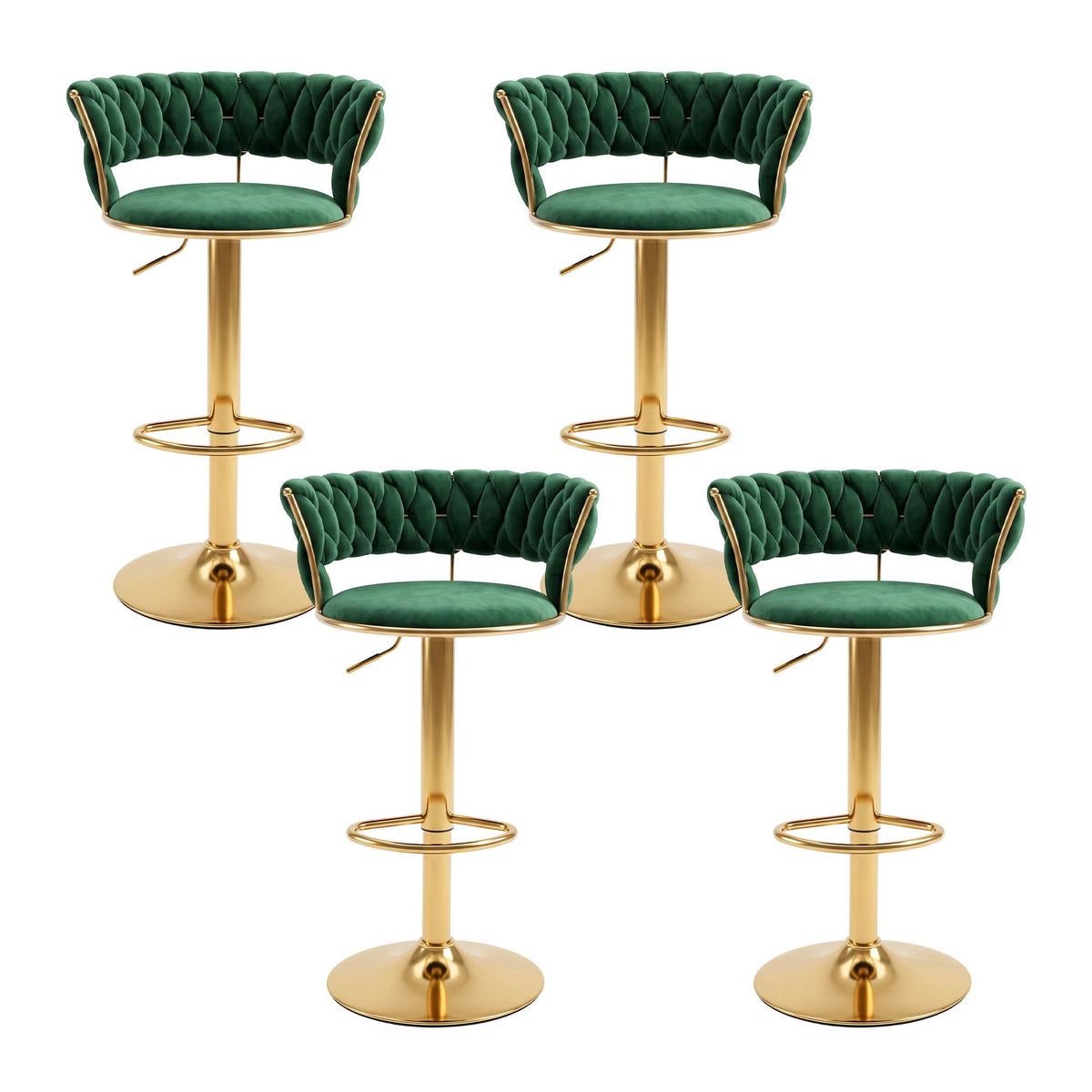 Artiss 4x Bar Stools Gas Lift Adjustable Velvet Woven Backrest Vivien Green