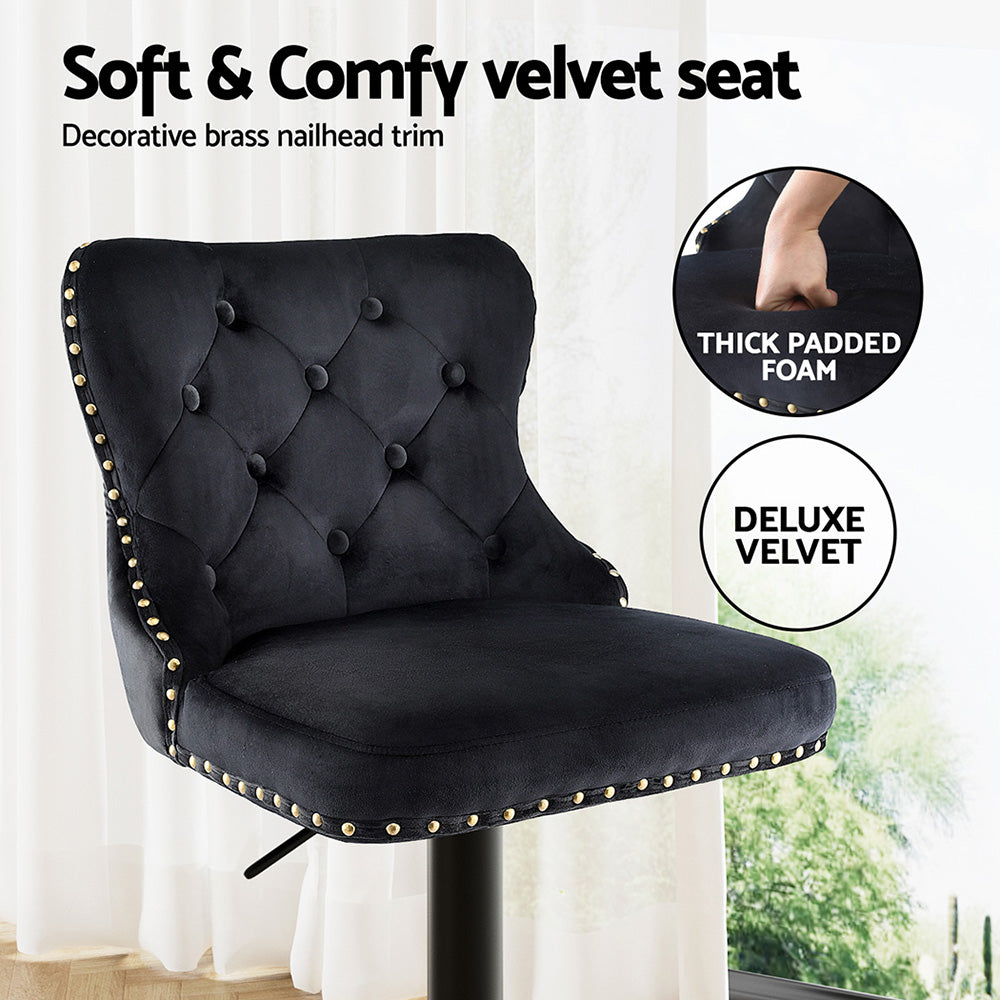 Artiss 4x Velvet Bar Stool Adjustable Height Nailhead Trim Kitchen Counter Stool