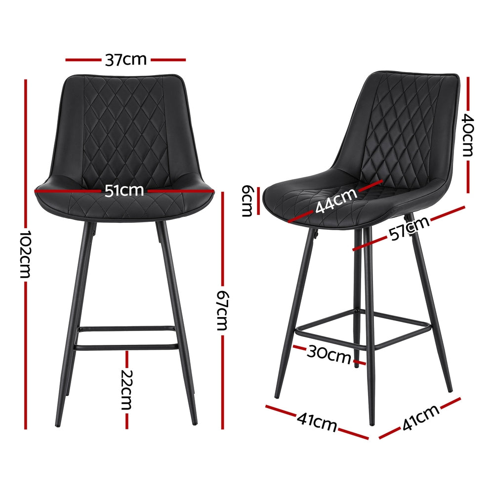 Artiss 4x Bar Stools Kitchen Dining Chair Counter Stool Diamond PU Leather Black