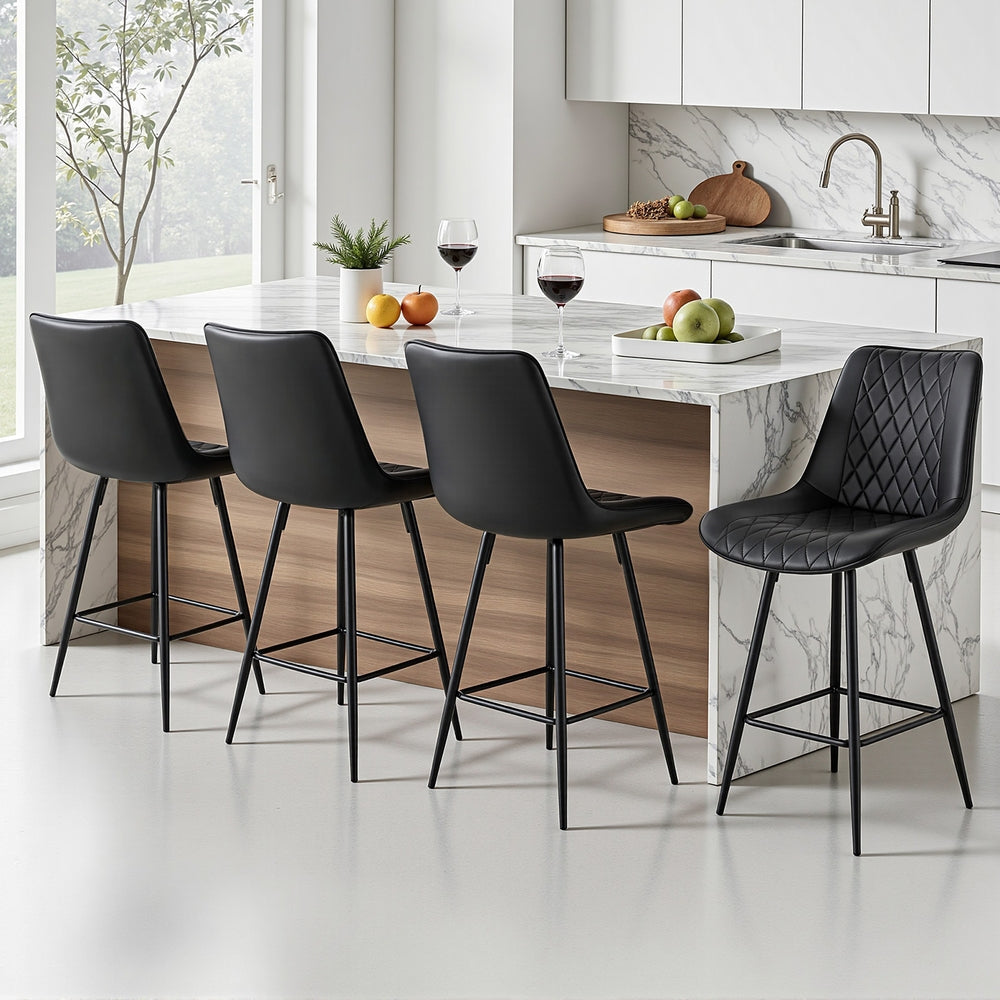 Artiss 4x Bar Stools Kitchen Dining Chair Counter Stool Diamond PU Leather Black