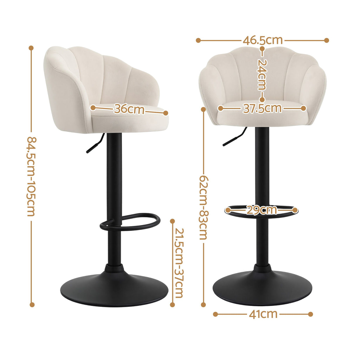 Artiss 2x Bar Stools Counter Chair Adjustable Shell Backrest Velvet Nessah Ivory