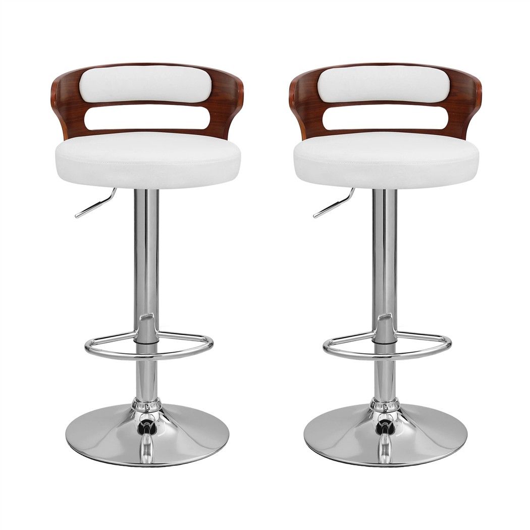 Artiss 2x Bar Stools Counter Chair Kitchen Bentwood Gas Lift PU Leather White