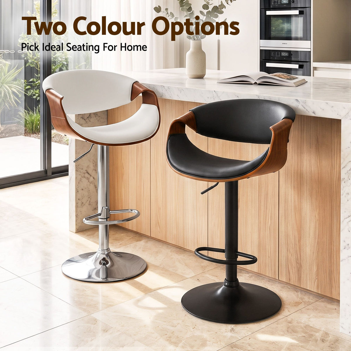 Artiss 2x Bar Stools Counter Chair Ambrus Swivel Adjustable Bentwood PU White