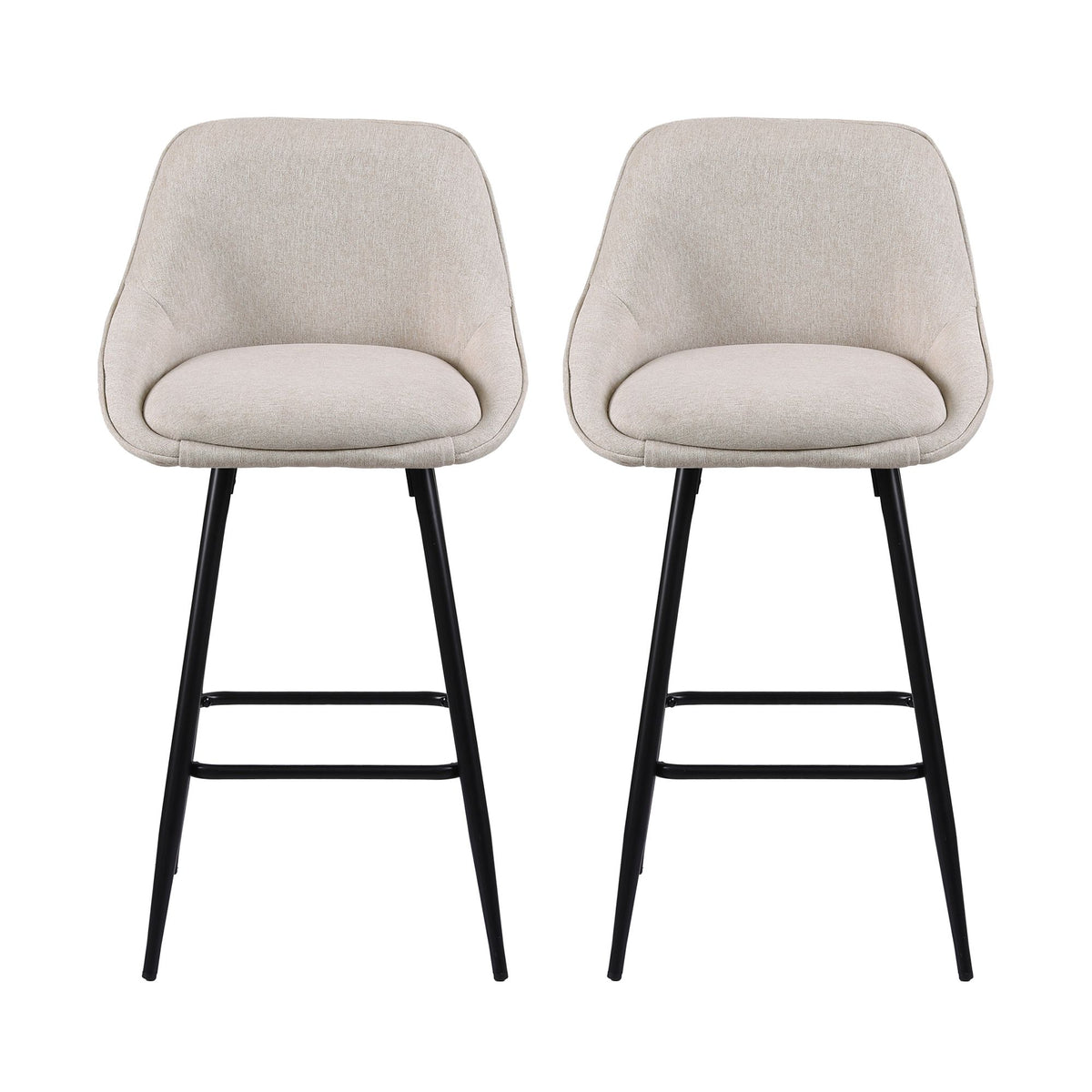 Artiss Bar Stools Set of 2 Linen Upholstered Counter Chairs with Back Padded Seat Beige