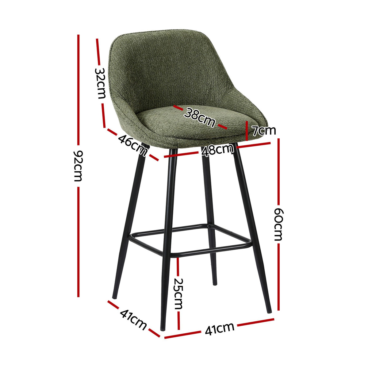 Artiss Bar Stools Set of 4 Linen Upholstered Counter Chairs with Back Padded Seat Green