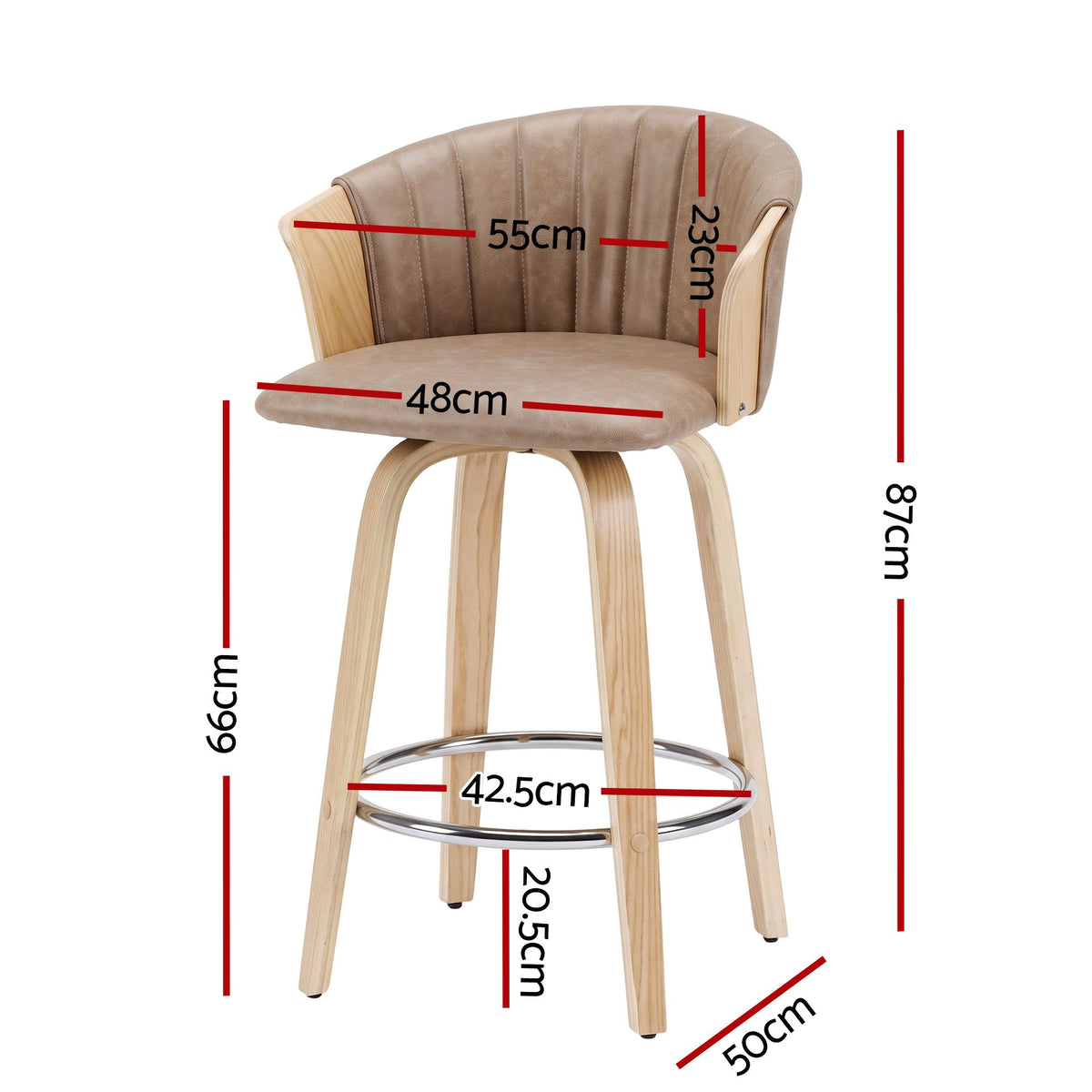 Artiss Wooden Bar Stools Set of 2 Swivel Kitchen Counter Stools Chair 66cm Khaki