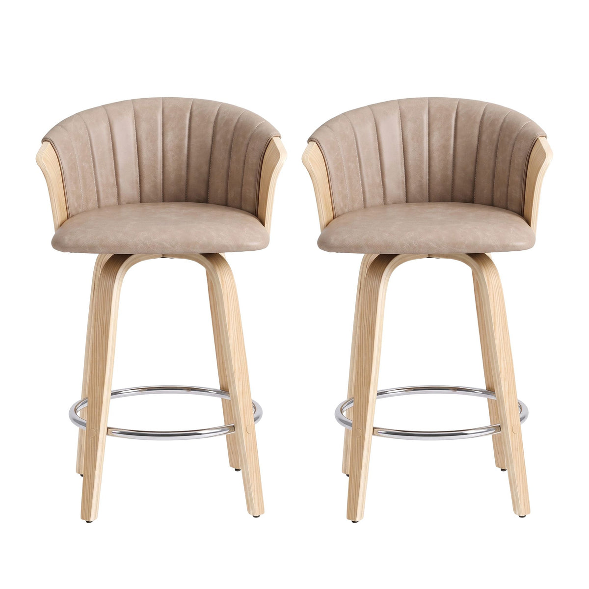 Artiss Wooden Bar Stools Set of 2 Swivel Kitchen Counter Stools Chair 66cm Khaki