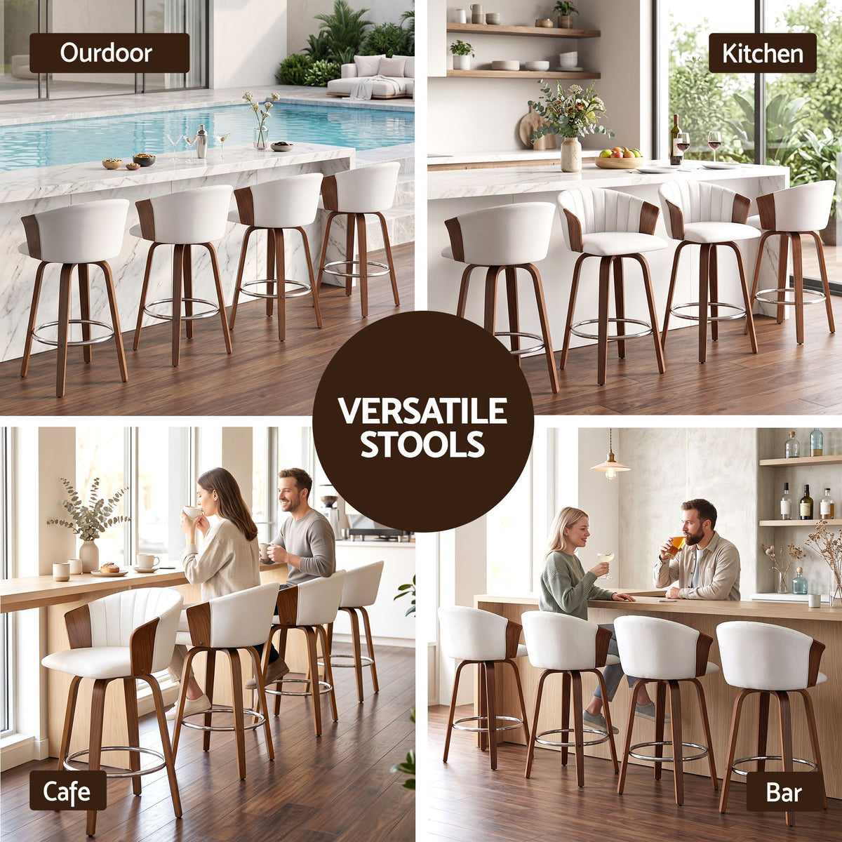 Artiss Wooden Bar Stools Set of 4 Swivel Kitchen Counter Stools Chair 66cm
