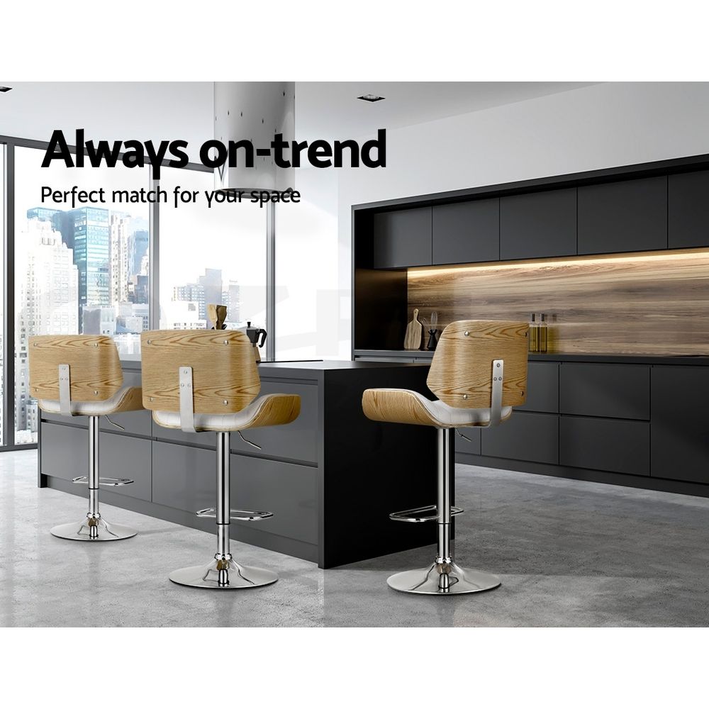Artiss 3x Bar Stools Counter Chairs Adjustable Swivel PU Leather Galina White