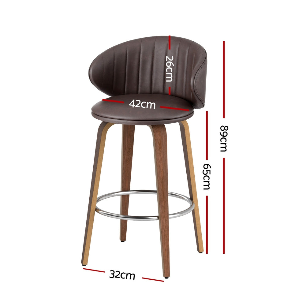 2x Artiss Bar Stools Dining Chairs Contoured Leather Wood Stool
