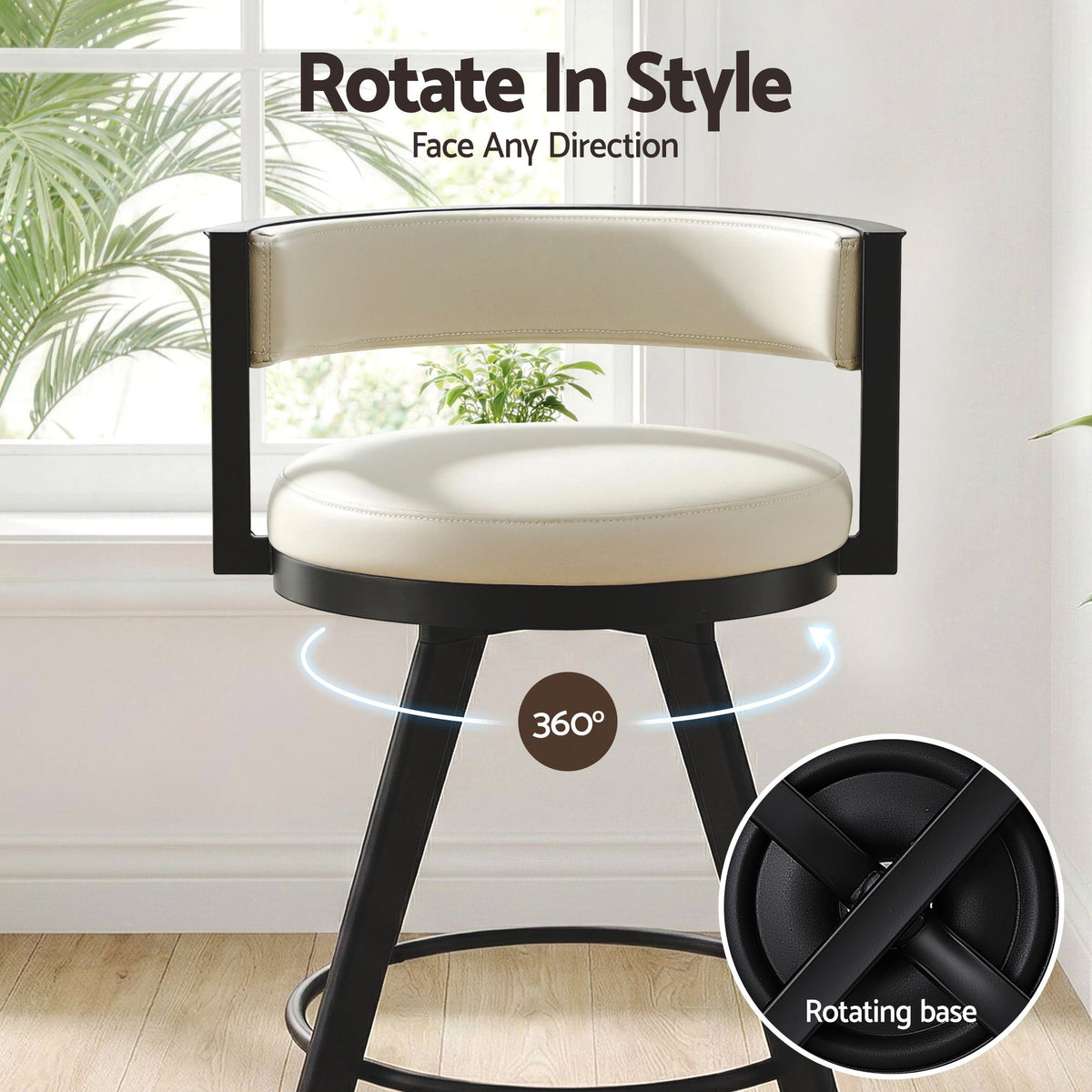 Artiss Bar Stools Set of 3 Swivel Counter Stools with Padded Backrest PU Leather Beige