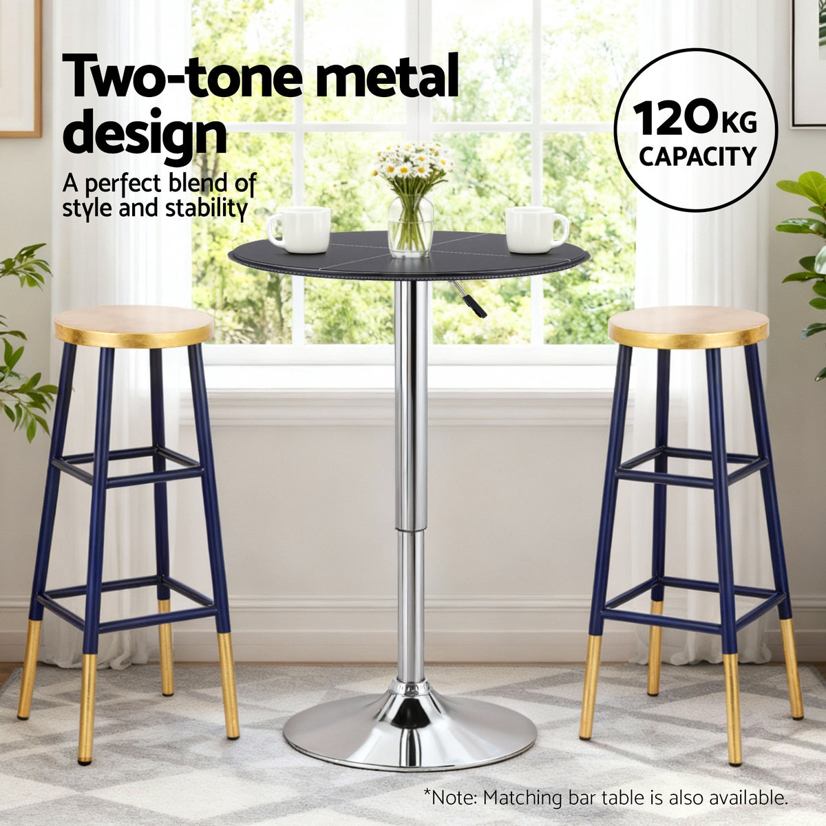 Artiss 4x Bar Stools Metal Gold Navy