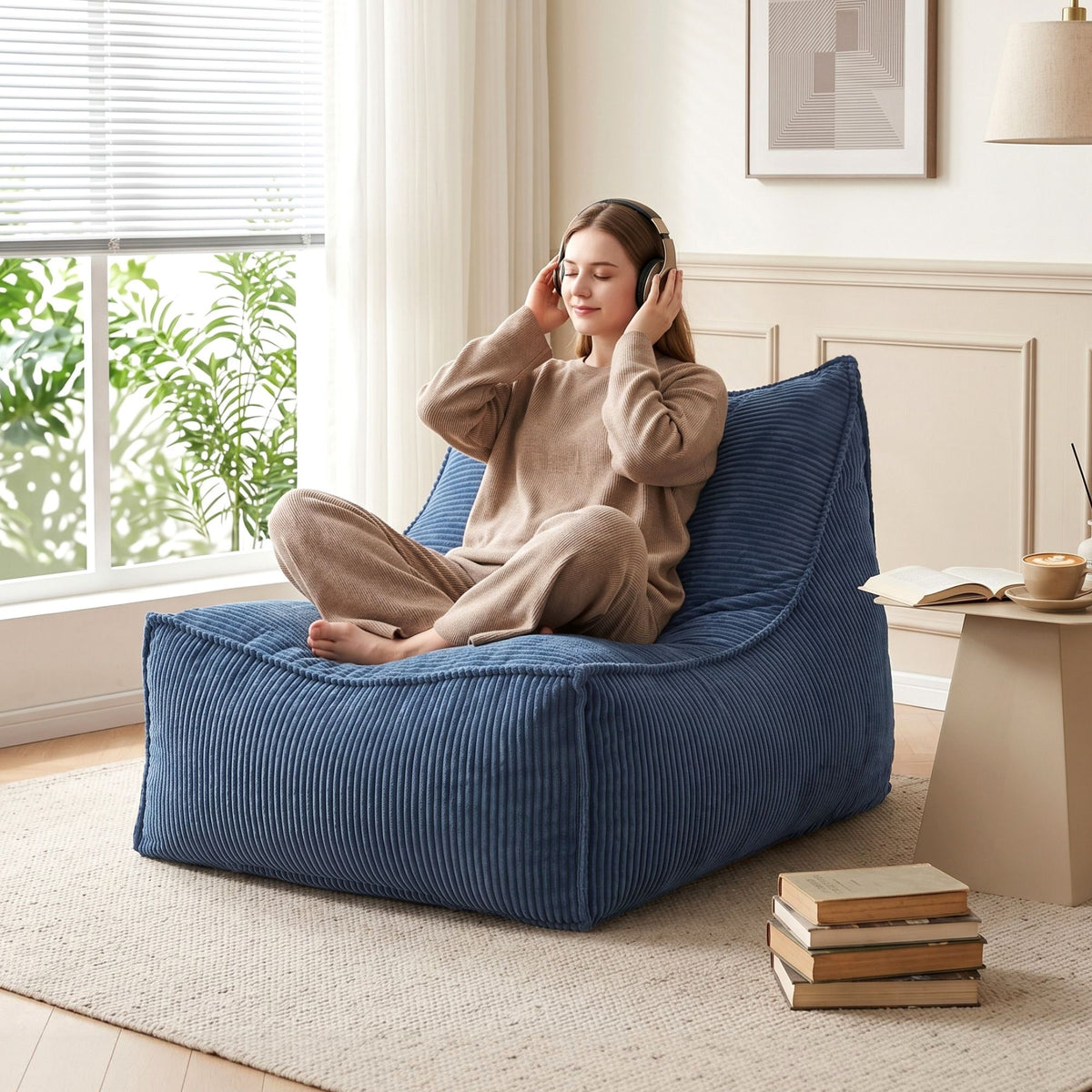 Artiss Bean Bag Chair Cover with Filler Soft Corduroy DIY Stuffed Animal Storage Bean Bag for Adults, Washable Lazy Sofa for Living Room Bedroom, Blue