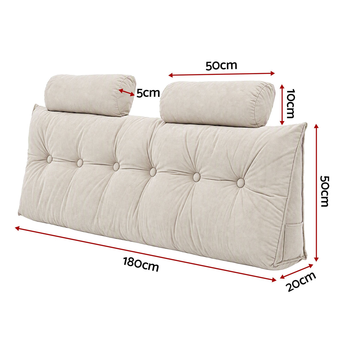 Artiss Headboard Pillow Queen Wedge Backrest Triangular with 2 Cushions Beige