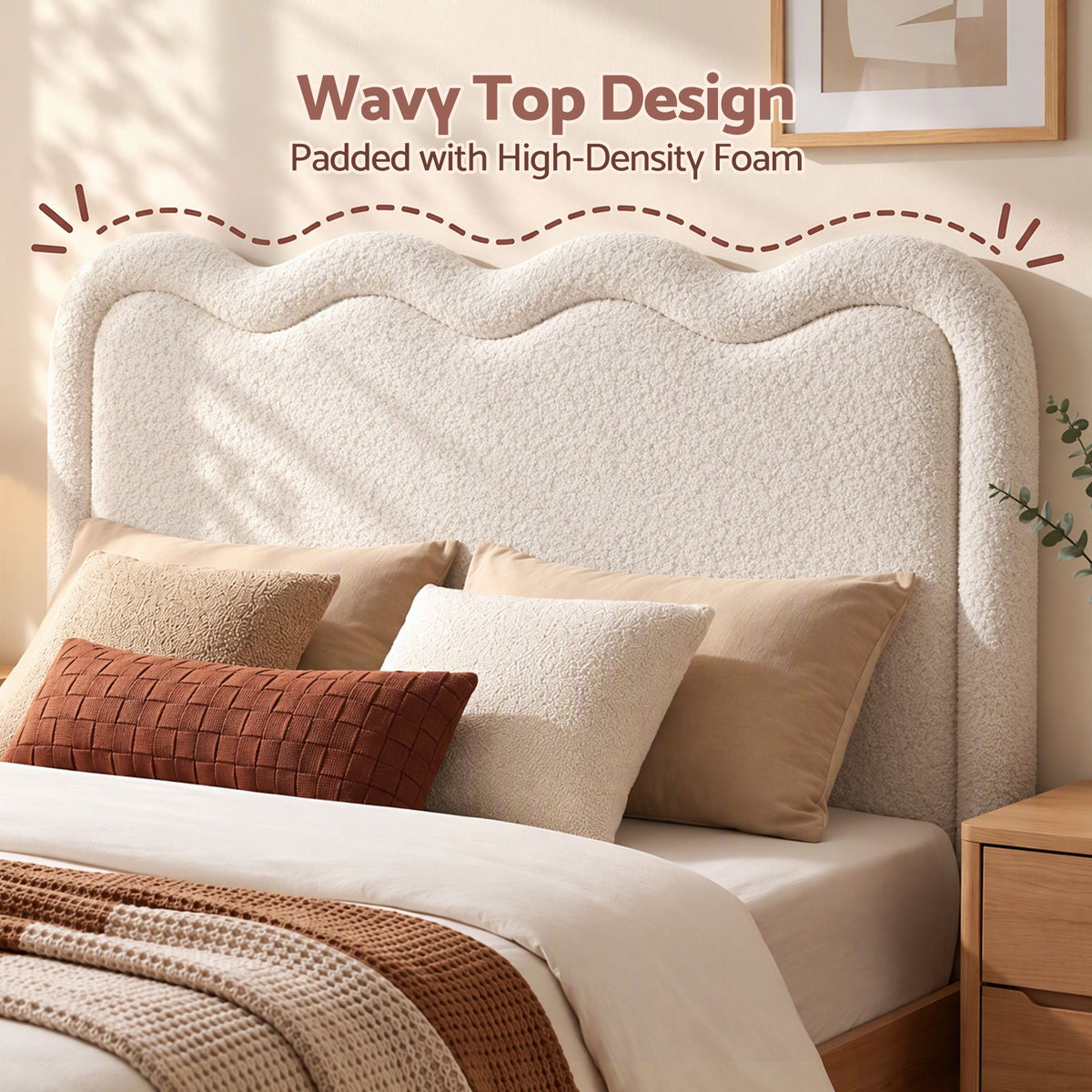 Artiss Boucle Bed Head Queen Size Upholstered Wavy Headboard Beige