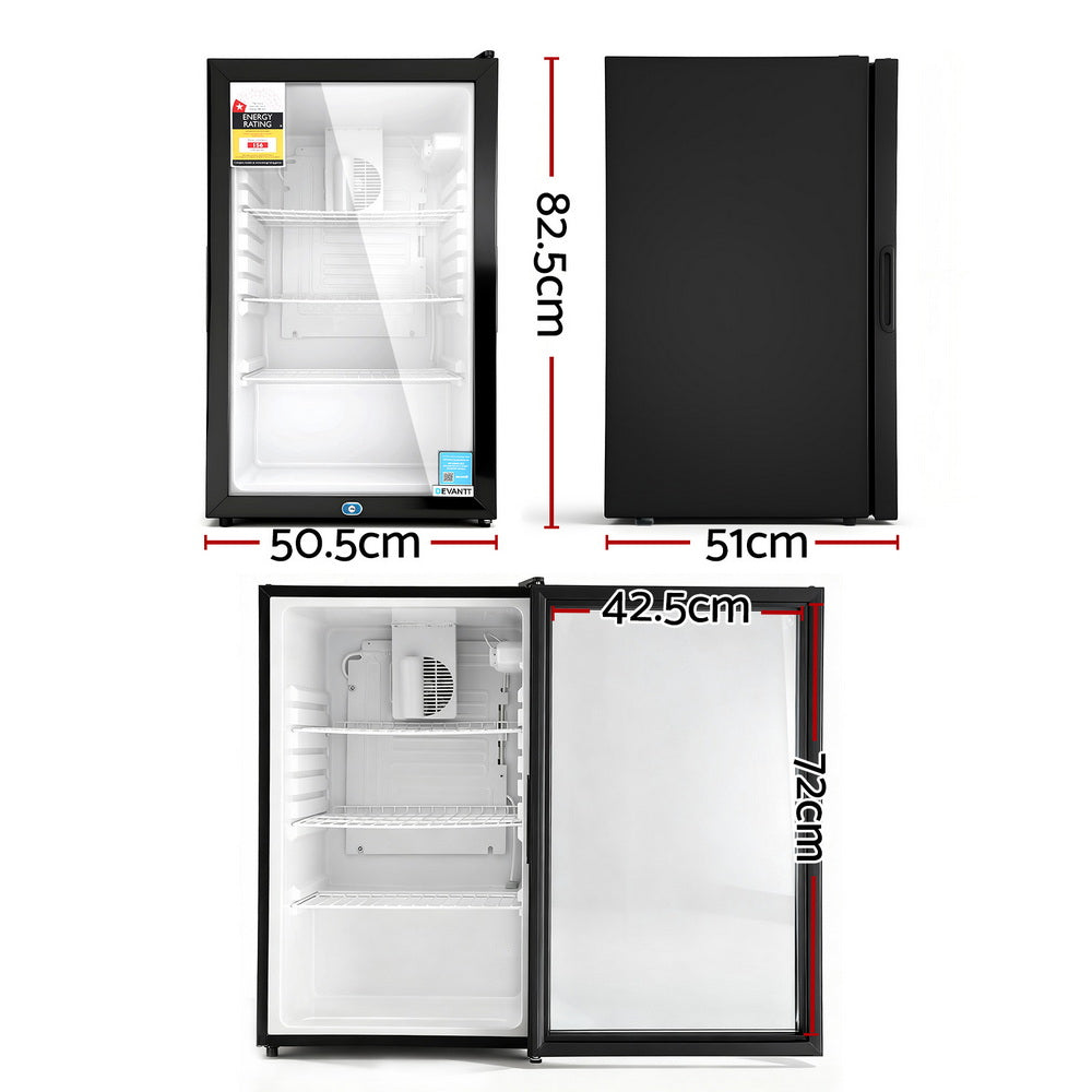 Devanti 105L Bar Fridge Glass Door Mini Fridge Countertop Cooler Black