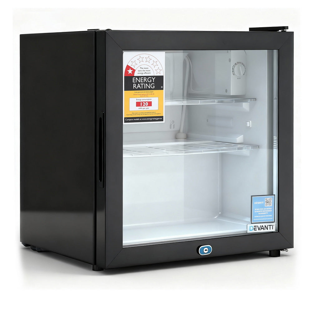 Devanti 40L Bar Fridge Glass Door Mini Fridge Countertop Cooler Black