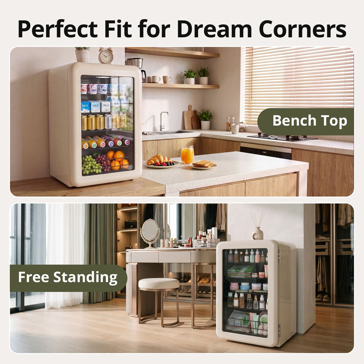 LUVIMO 130L Bar Fridge Mini Refrigerator Glass Door Aesthetics Cooler