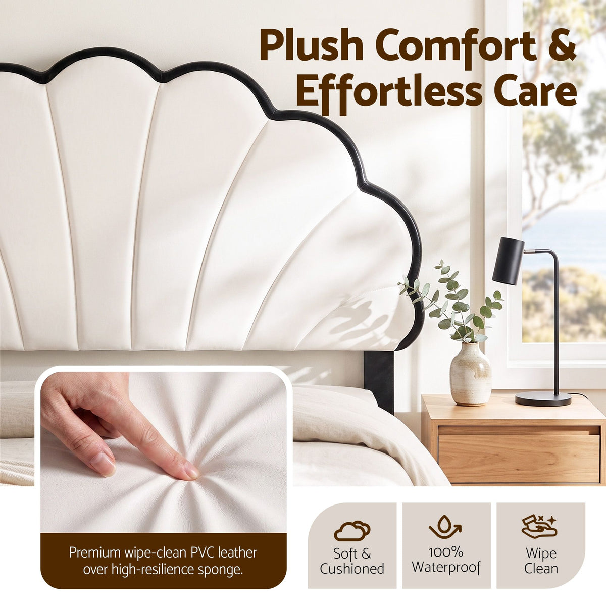 Artiss Double Bed Frame with Adjustable Shell Headboard and PVC Upholstery