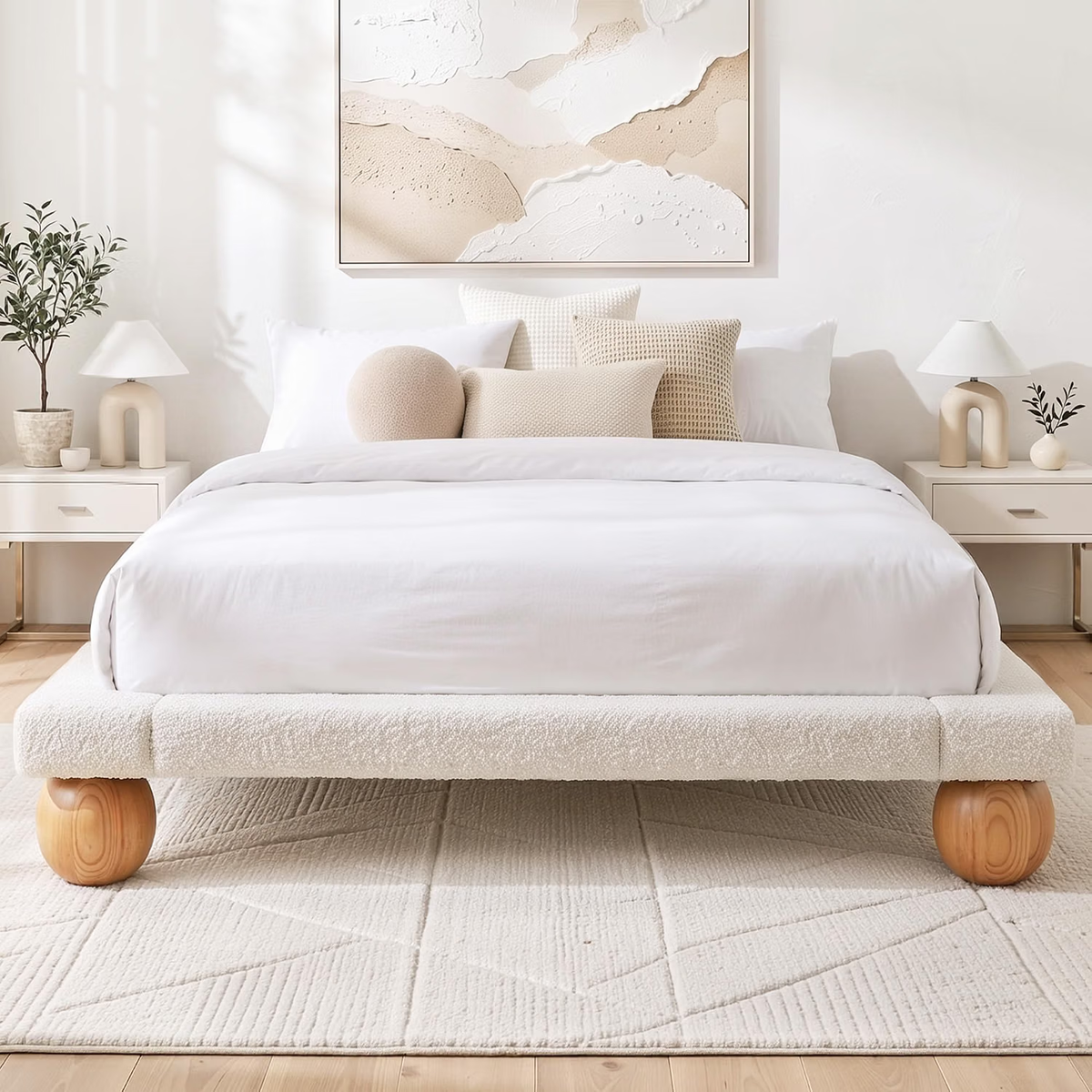 Artiss Boucle Queen Bed Frame and Chest of 6 Drawers Bedroom Set