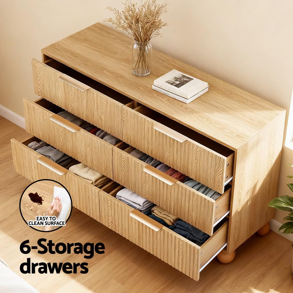 Artiss Boucle Queen Bed Frame and Chest of 6 Drawers Bedroom Set