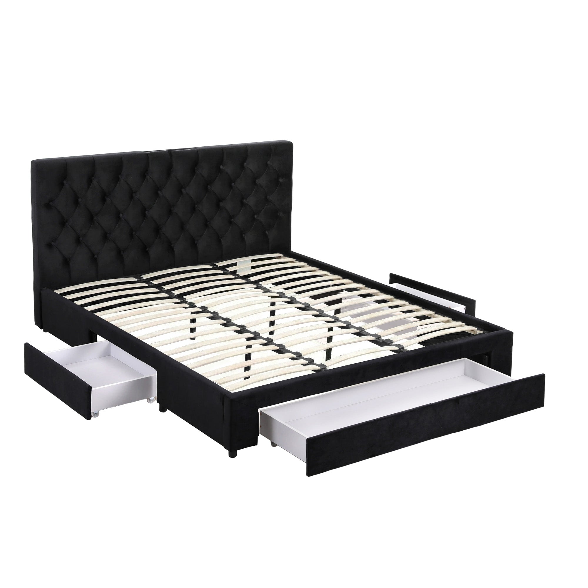 Artiss King Bed Frame Storage Charging Station Upholstered 3 Drawers USB Type-C