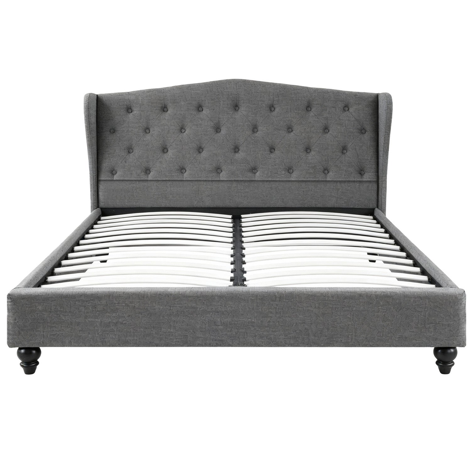 Artiss Queen Bed Frame with Wingback Headboard Grey Linen Upholstered Platform Bed Base