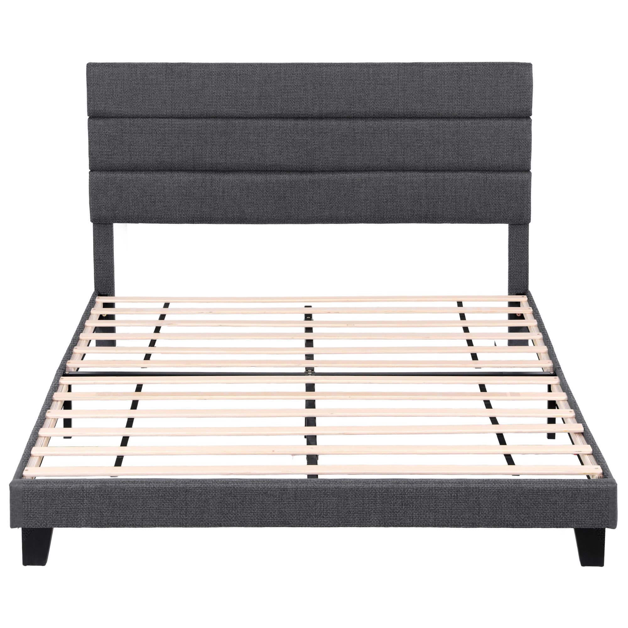 Artiss King Bed Frame Upholstered Platform Base with Geometric Headboard Charcoal Grey Linen Wood Slats for Modern Bedroom Furniture Home Decor