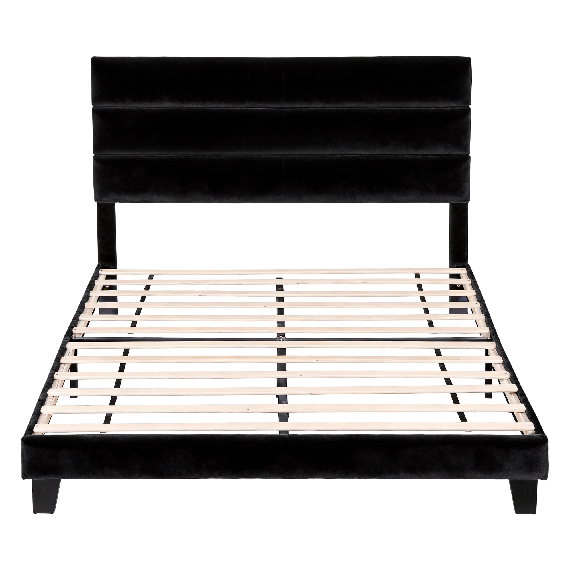 Artiss Queen Bed Frame Upholstered Platform Base with Geometric Headboard Black Velvet