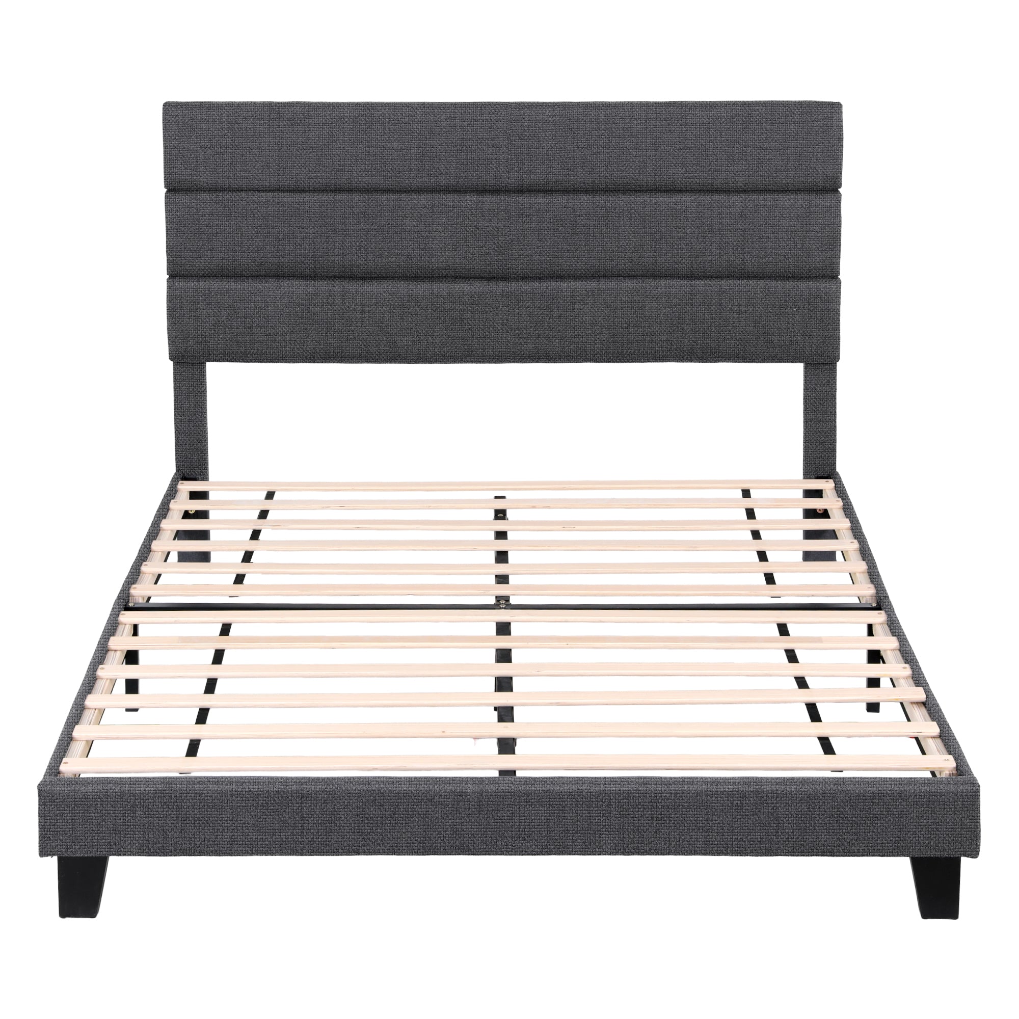 Artiss Queen Bed Frame Upholstered Platform Base with Geometric Headboard Charcoal Grey Linen Wood Slats for Modern Bedroom Furniture Home Decor