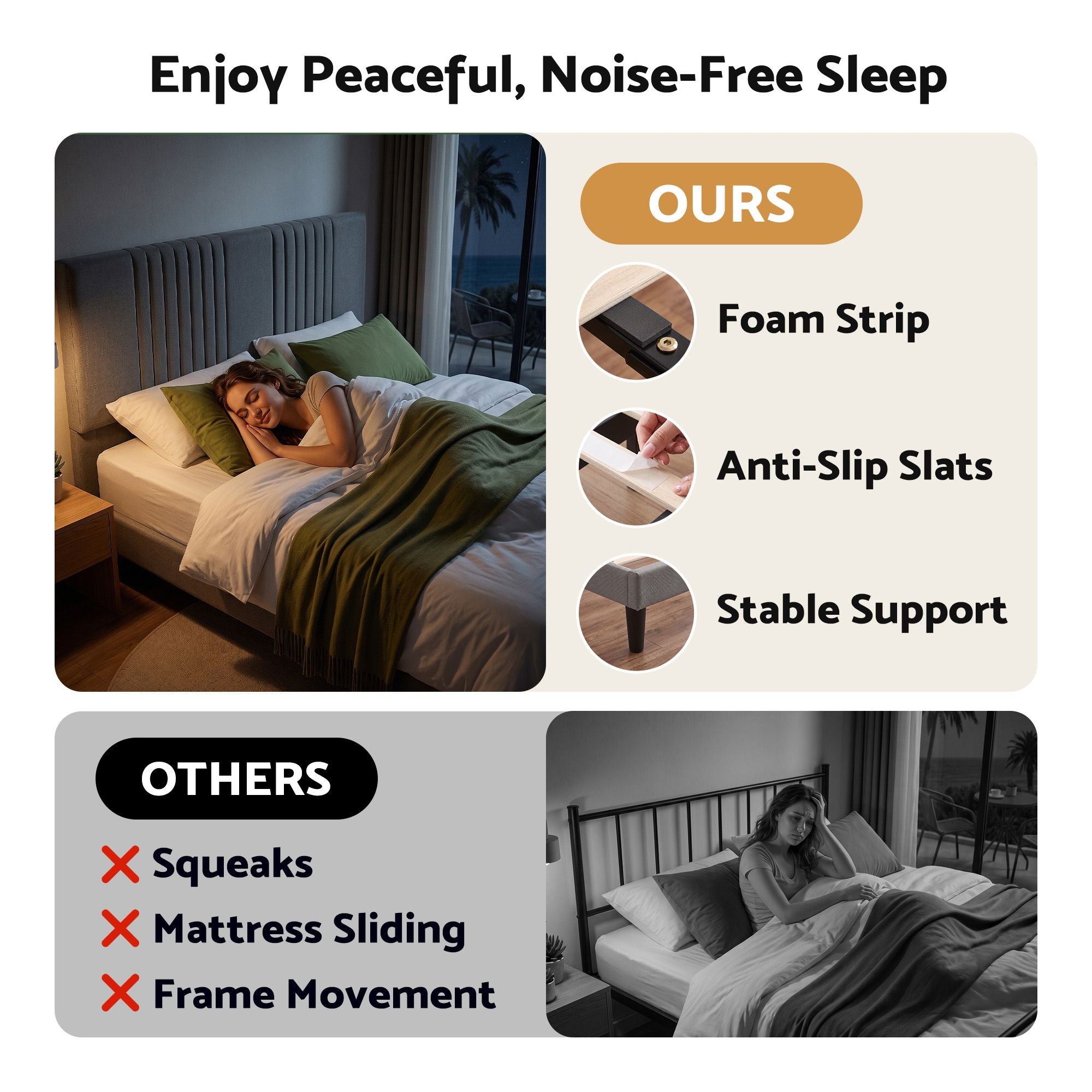 Artiss Double Bed Frame with Adjustable Headboard, Grey, 300kg Capacity