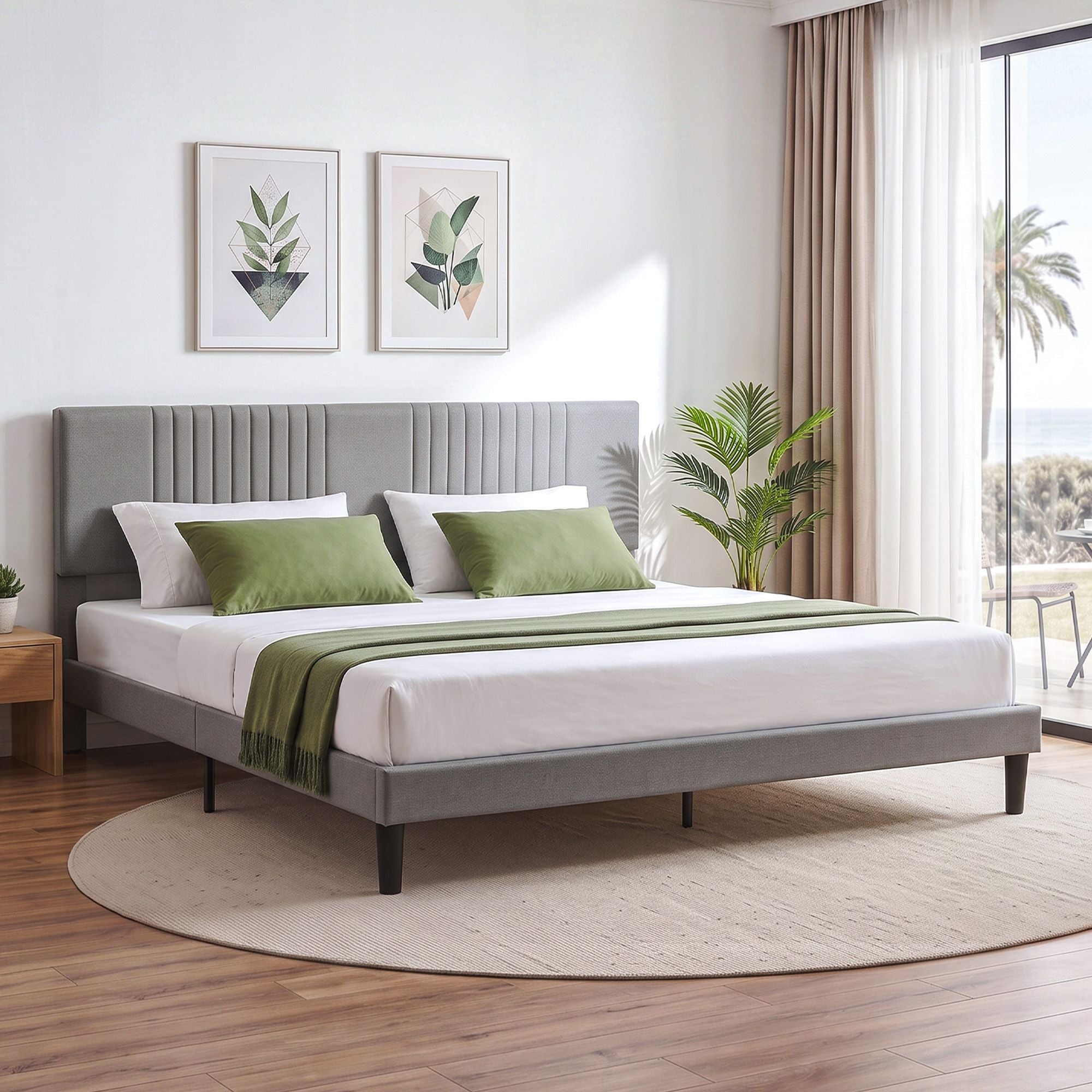 Artiss King Bed Frame with Adjustable Headboard, Grey, 300kg Capacity