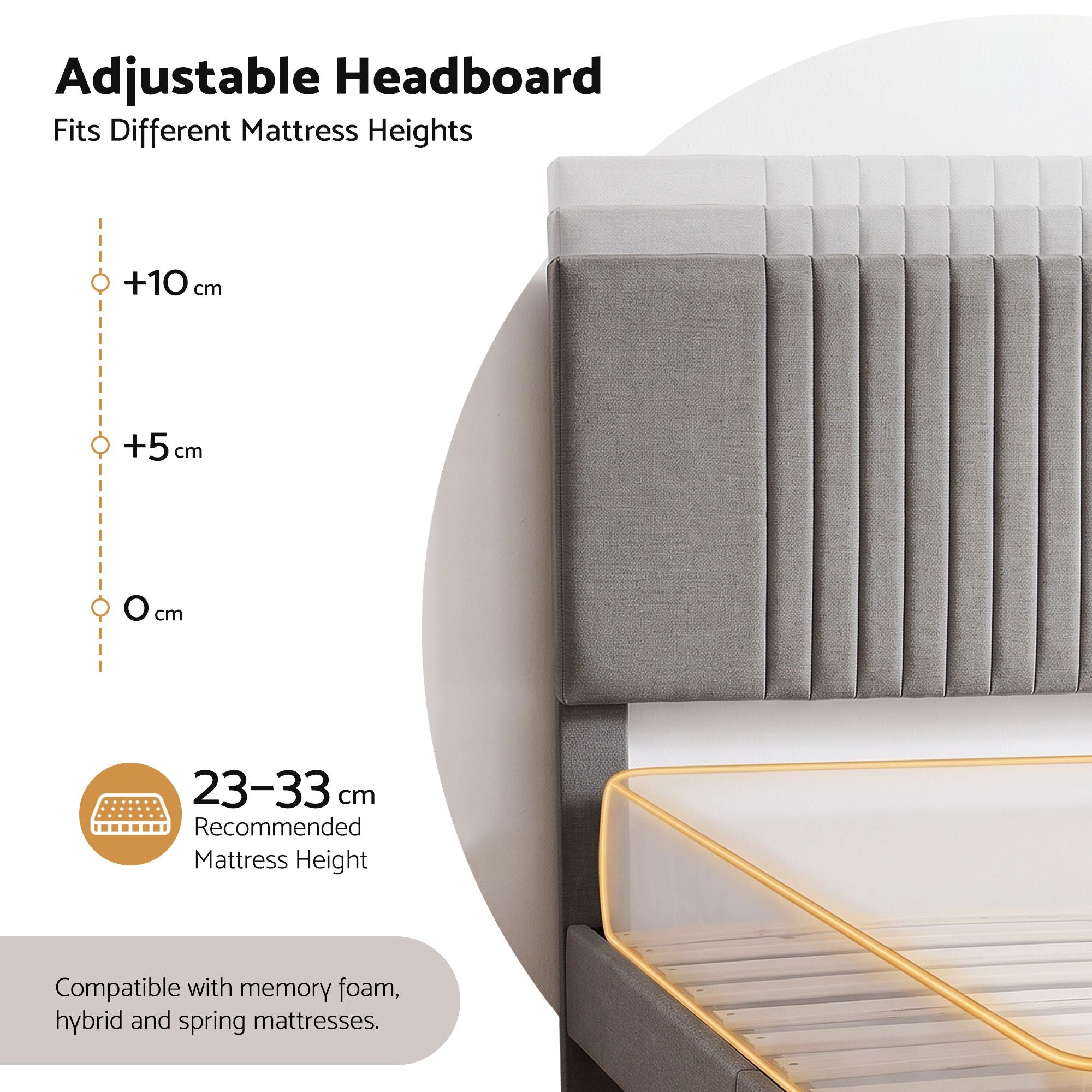 Artiss King Bed Frame with Adjustable Headboard, Grey, 300kg Capacity