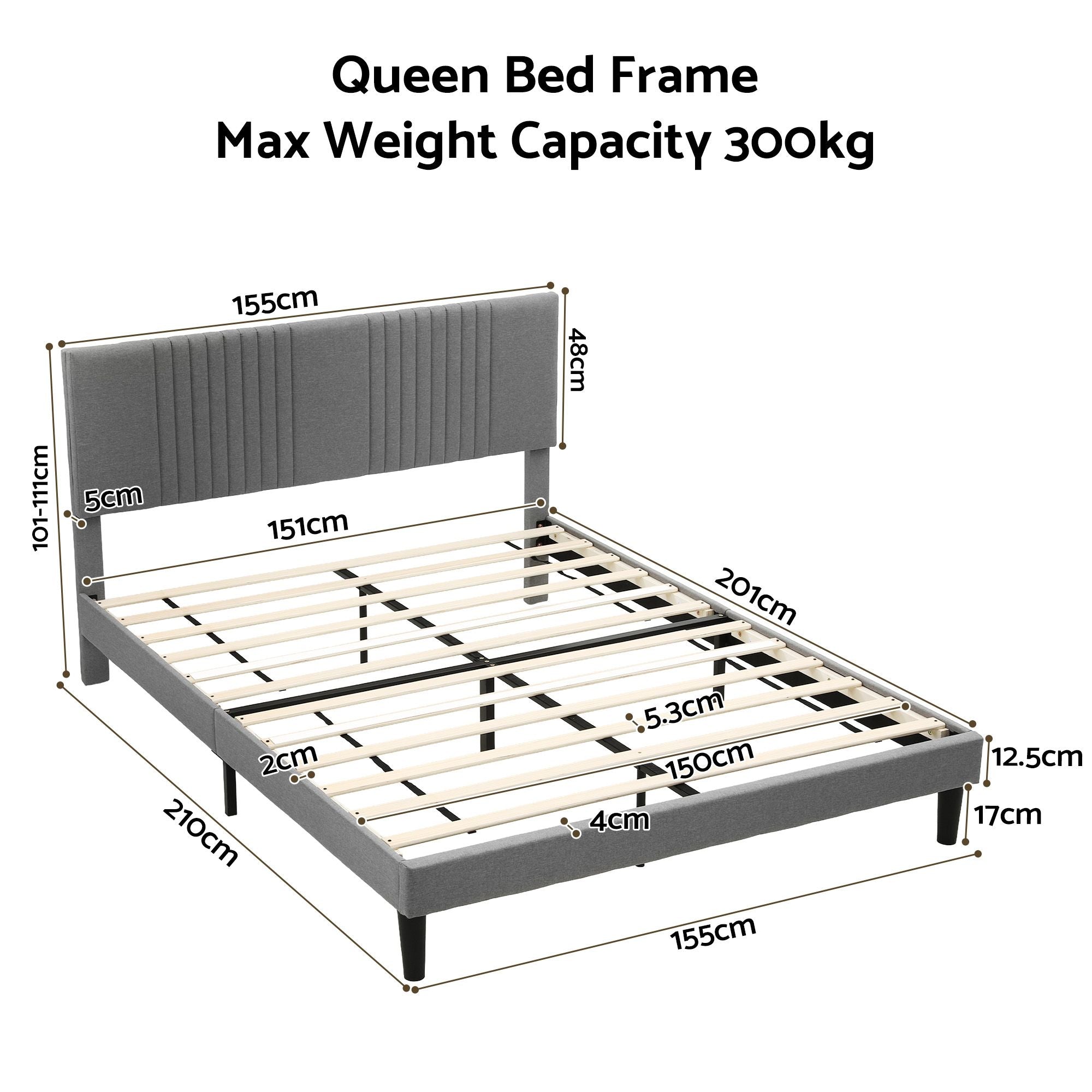 Artiss Queen Bed Frame with Adjustable Headboard, Grey, 300kg Capacity