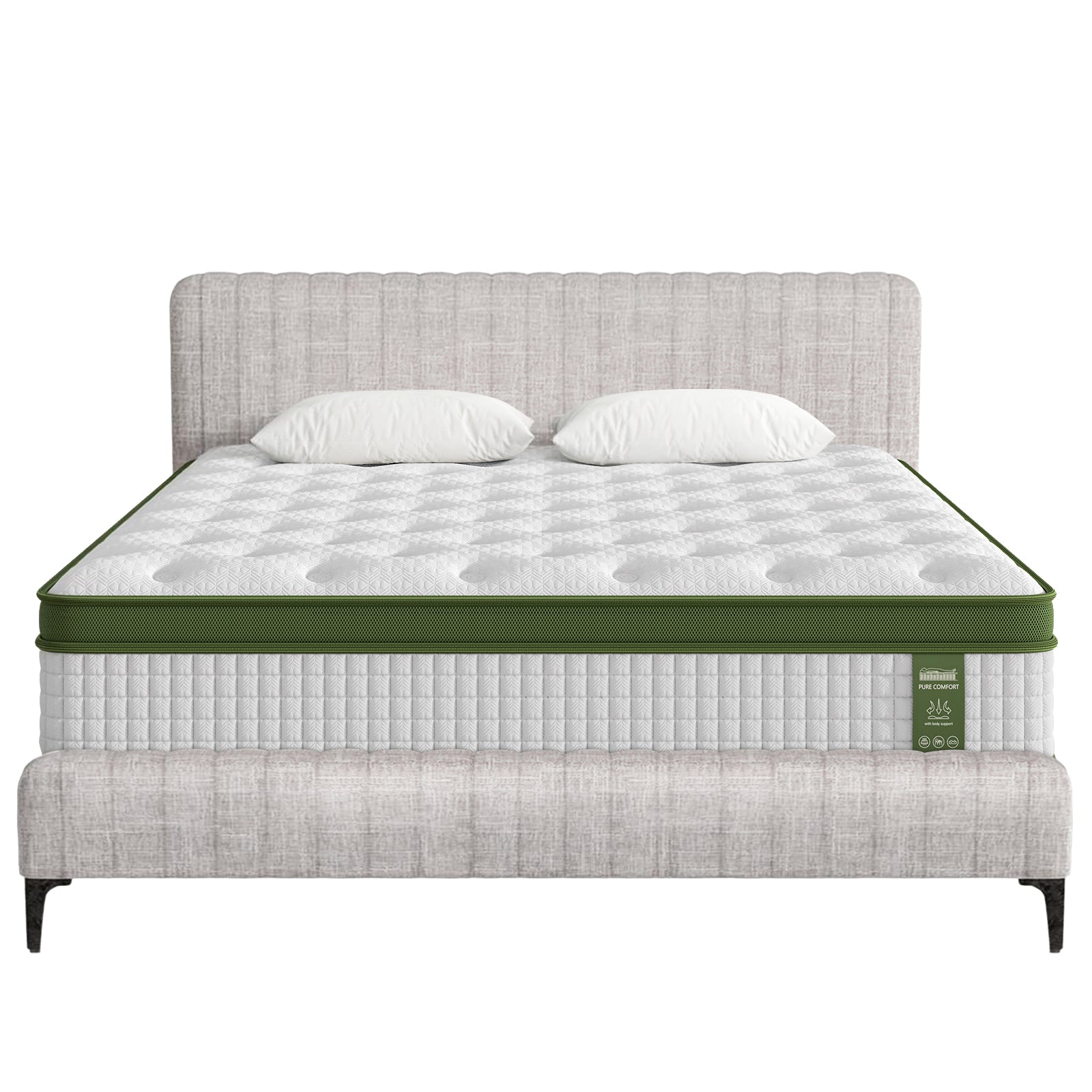 Artiss BedStory King Bed Frame with Mattress Set Platform Base Pocket Coil Linen Upholstered