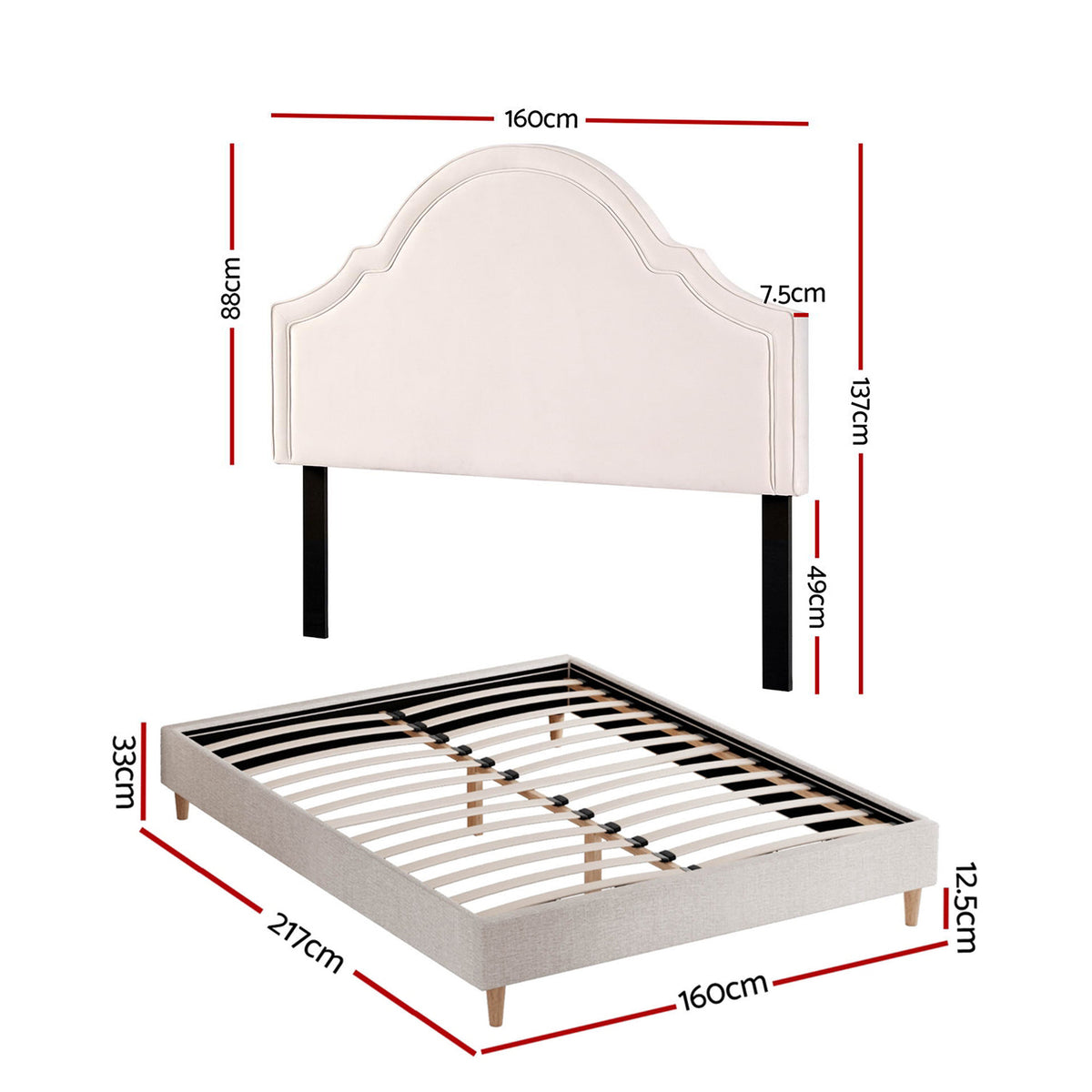 Artiss Queen Bed Frame with Storage Scalloped Velvet Headboard Wooden Platform Base
